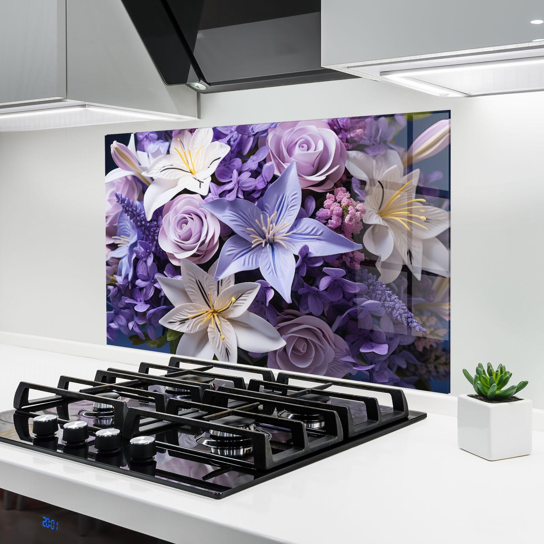Konyhai üveg hátfal Purple Cute Bouquet mockup 6