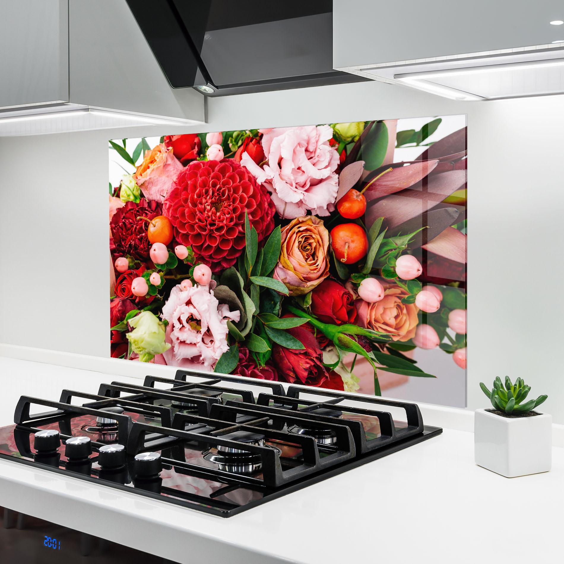 Konyhai üveg hátfal Red Orange Bouquet mockup 6