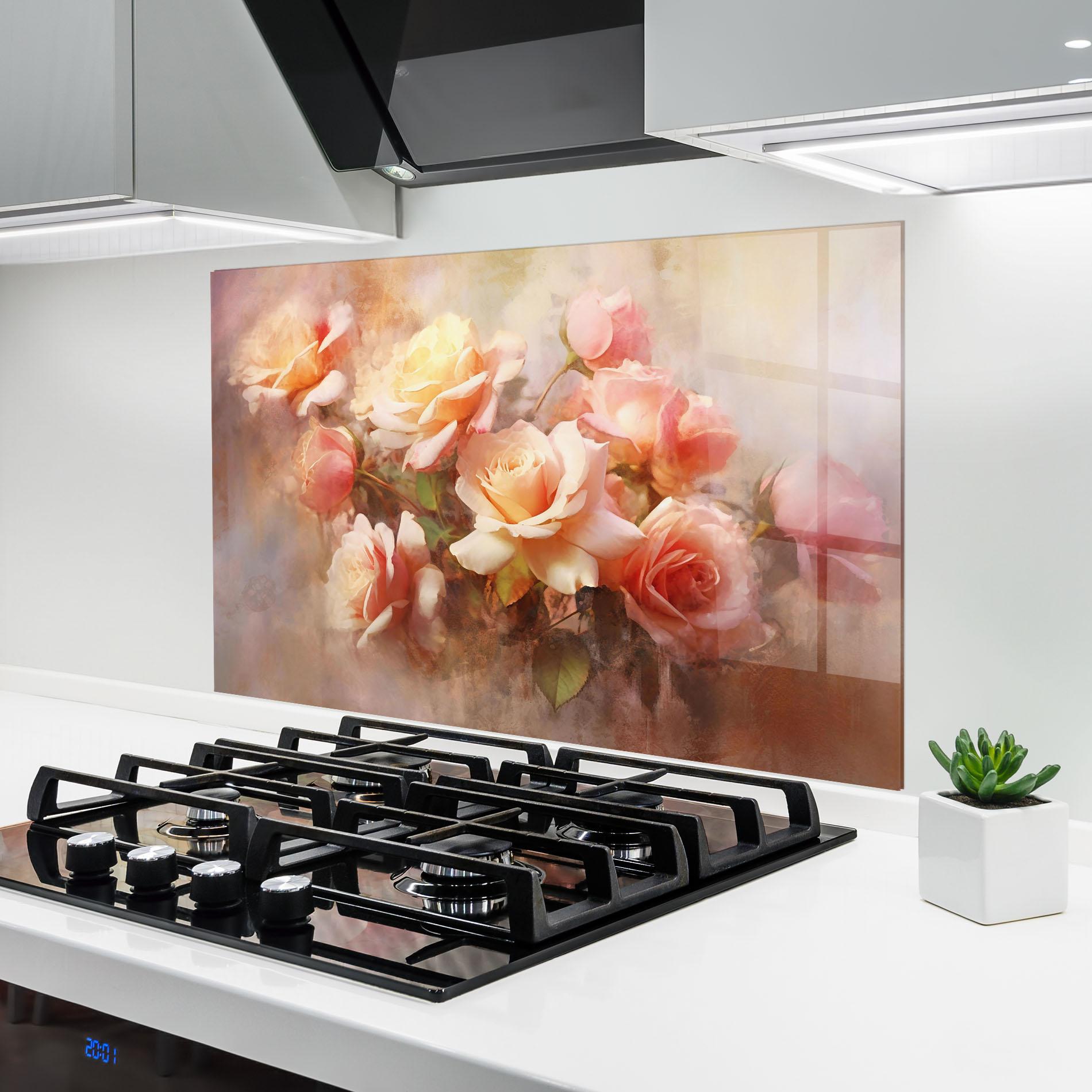 Konyhai üveg hátfal Roses Bouquet Painting mockup 6