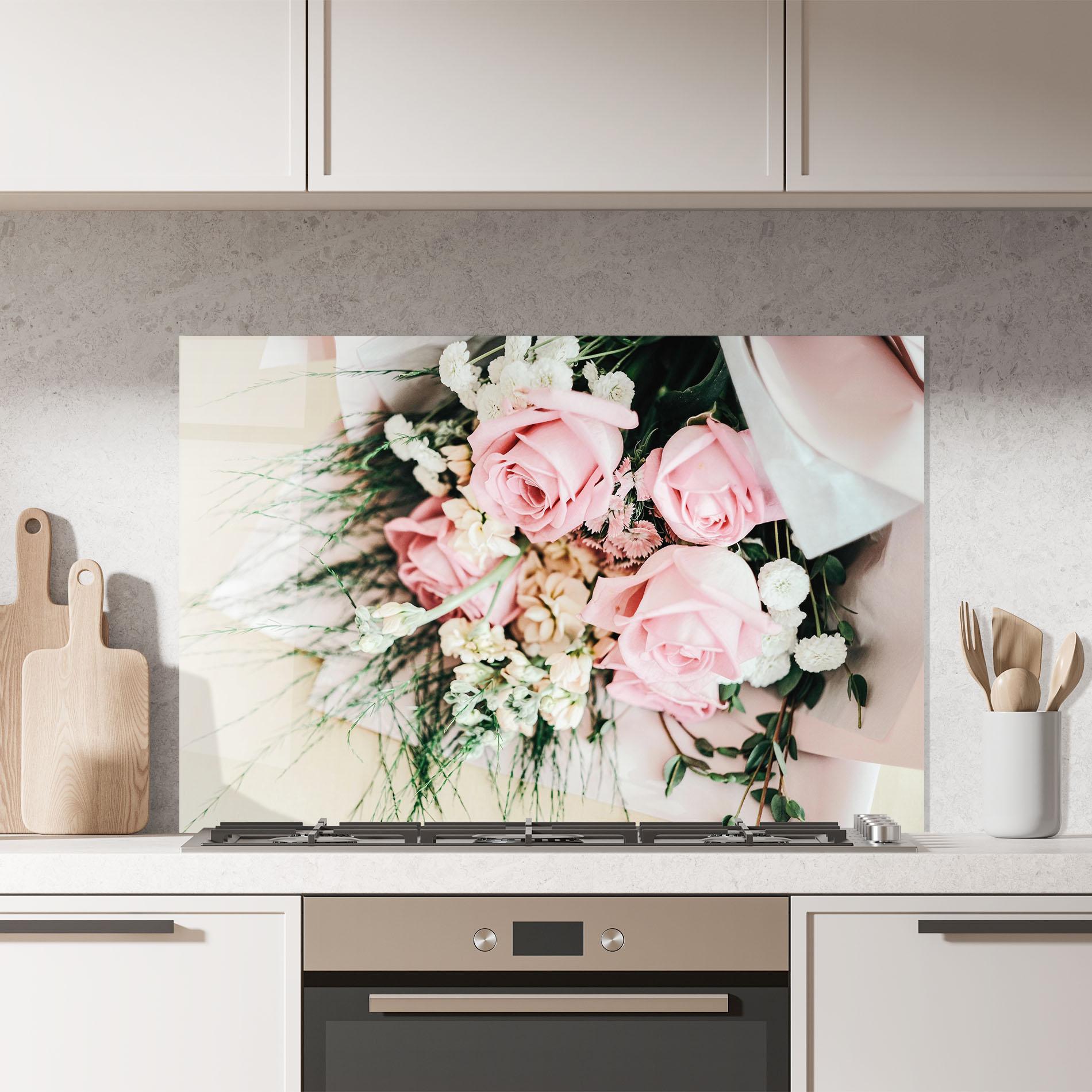 Konyhai üveg hátfal Baby Pink Bouquet mockup 7