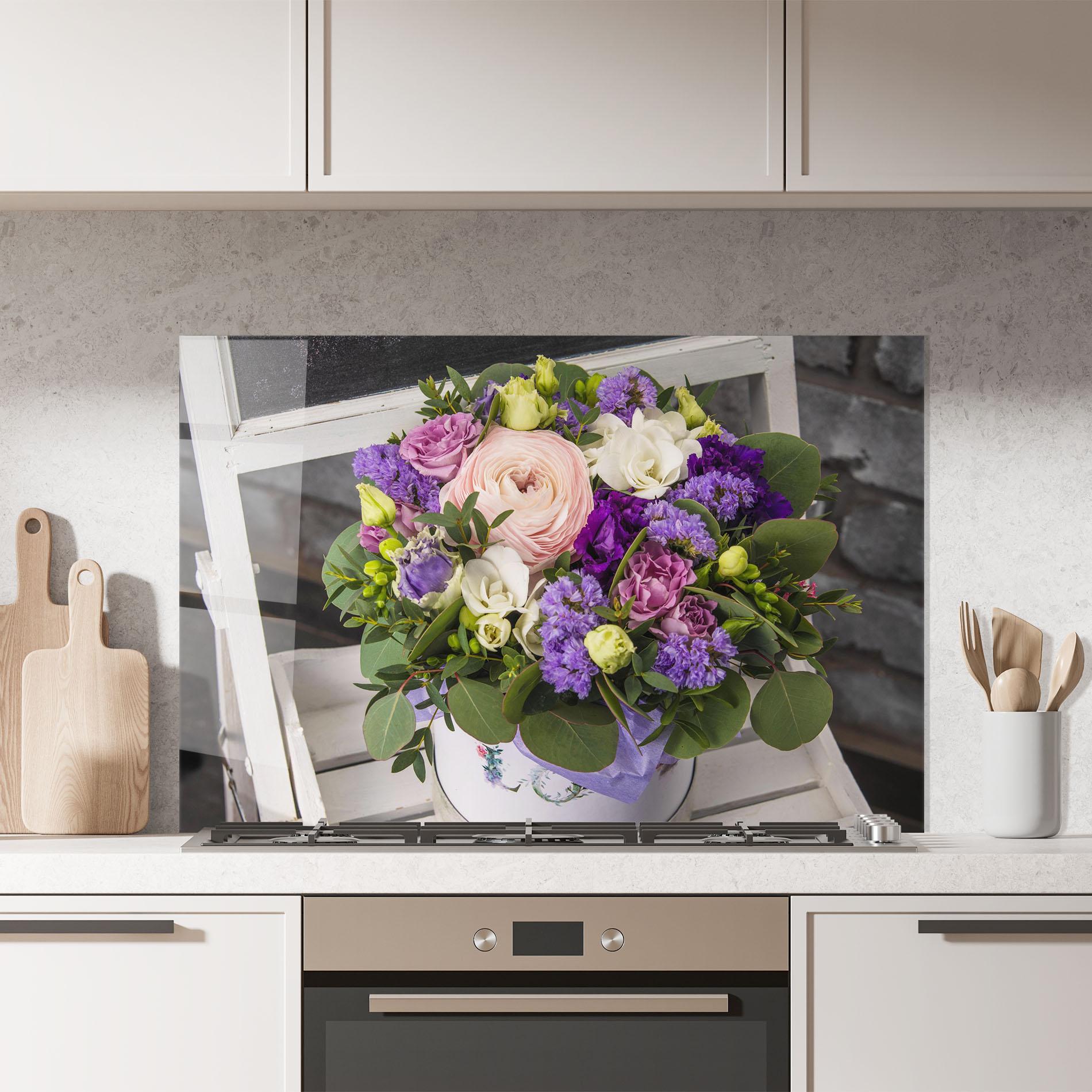 Konyhai üveg hátfal Big Pink Rose Bouquet mockup 7