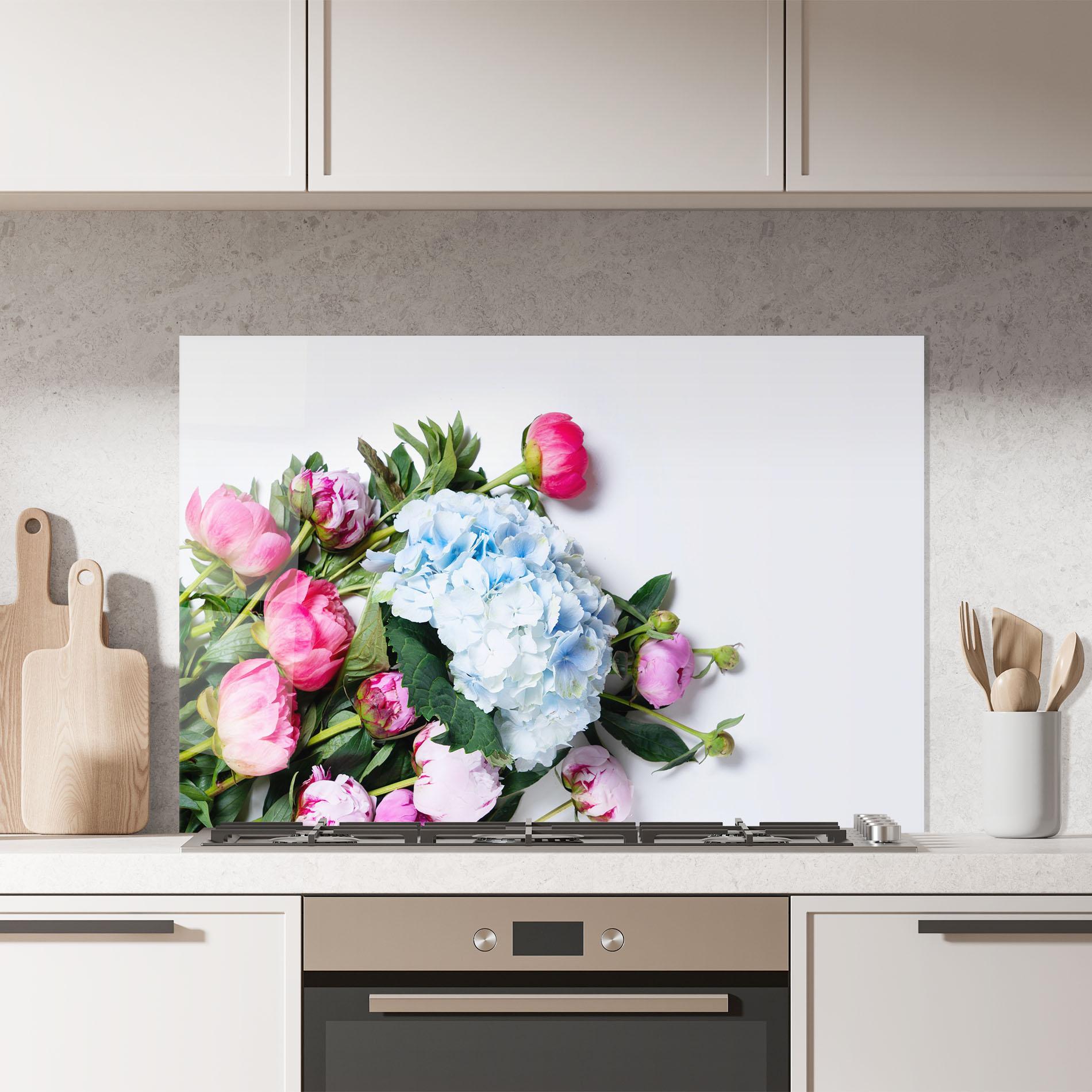 Konyhai üveg hátfal Blue Pink Bouquet mockup 7