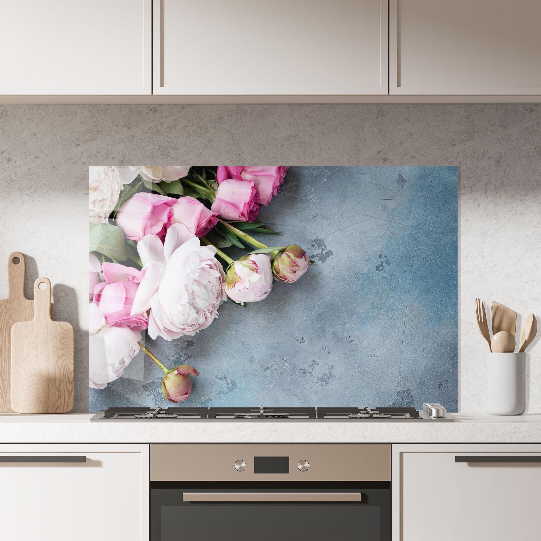 Konyhai üveg hátfal Cute Pink Peonies mockup 7
