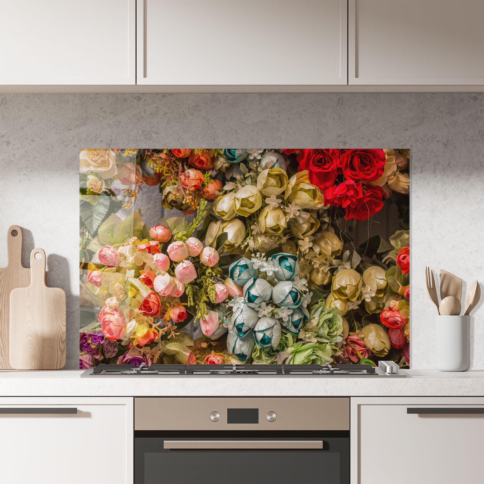 Konyhai üveg hátfal Fake Flowers Wall mockup 7
