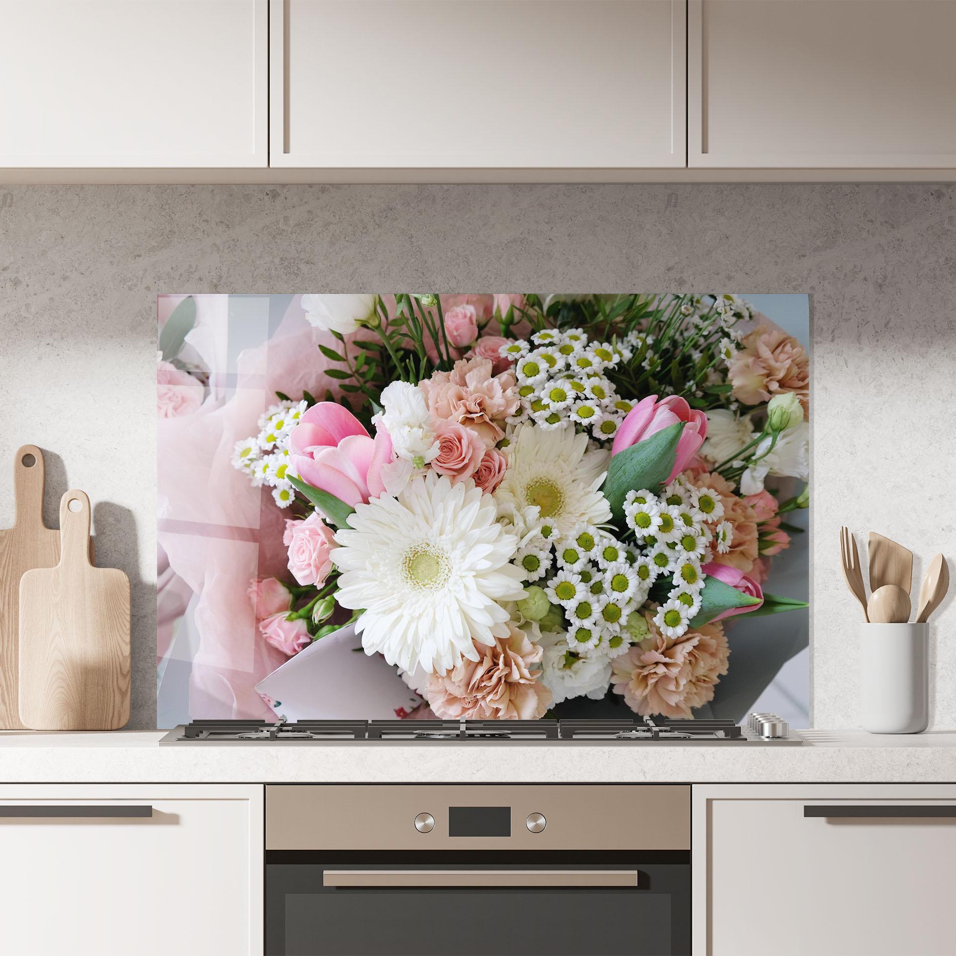 Konyhai üveg hátfal Flower Mix Bouquet mockup 7