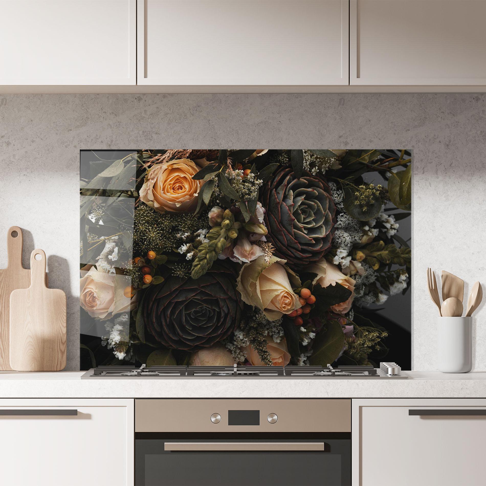Konyhai üveg hátfal Luxurious Black Bouquet mockup 7