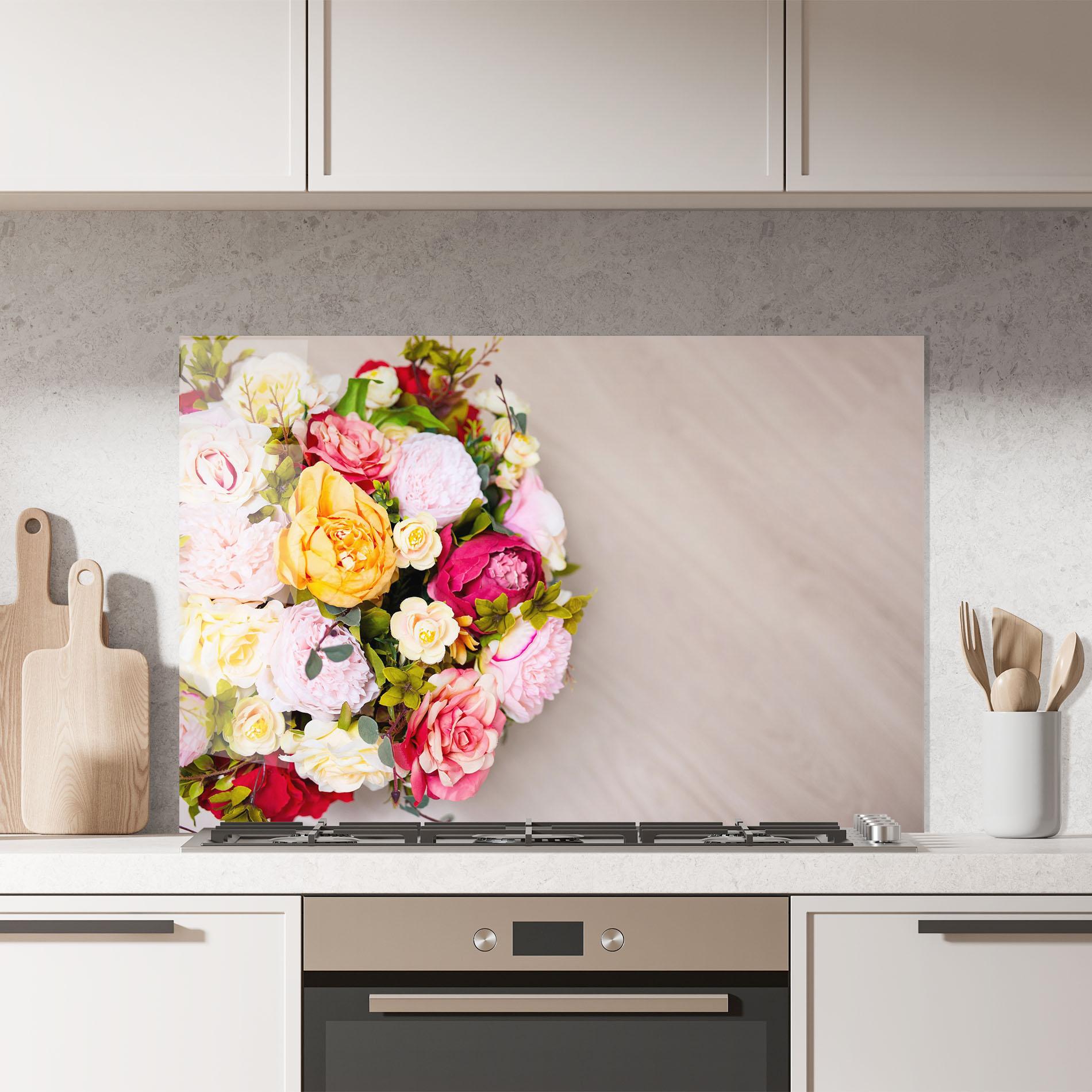 Konyhai üveg hátfal Orange Purple Bouquet mockup 7