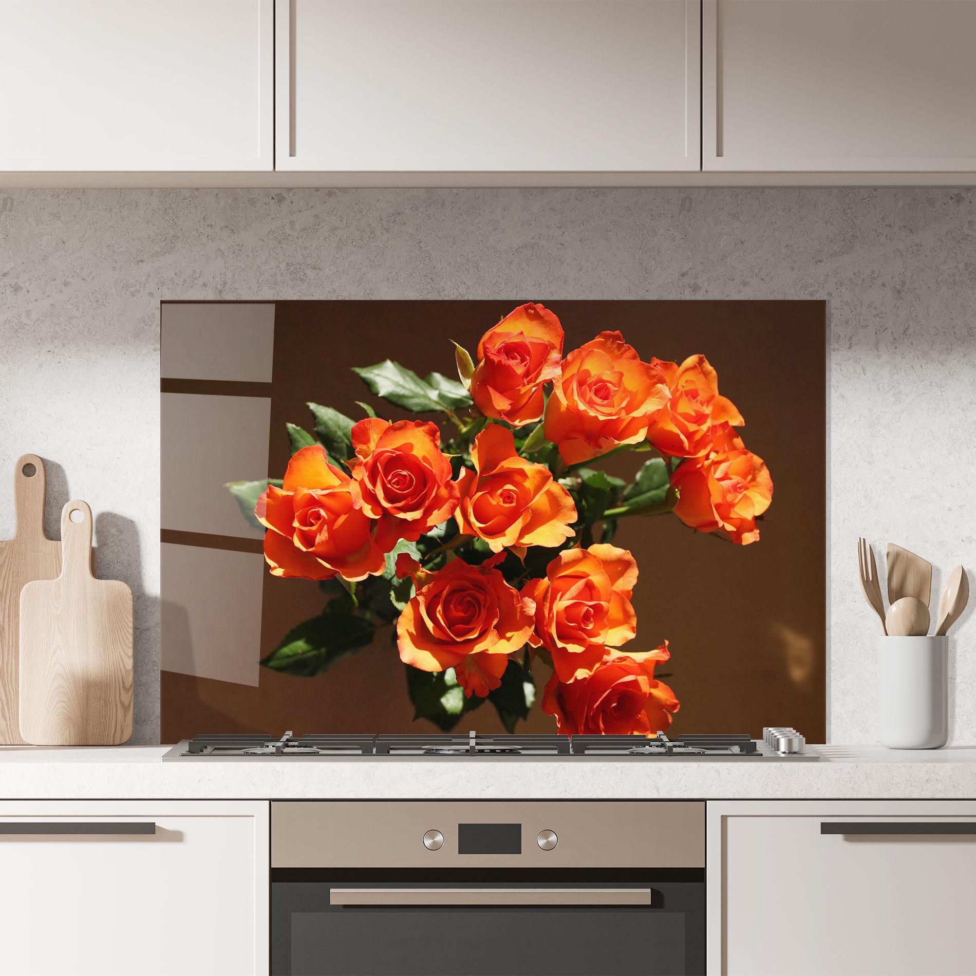 Konyhai üveg hátfal Orange Roses Bouquet mockup 7