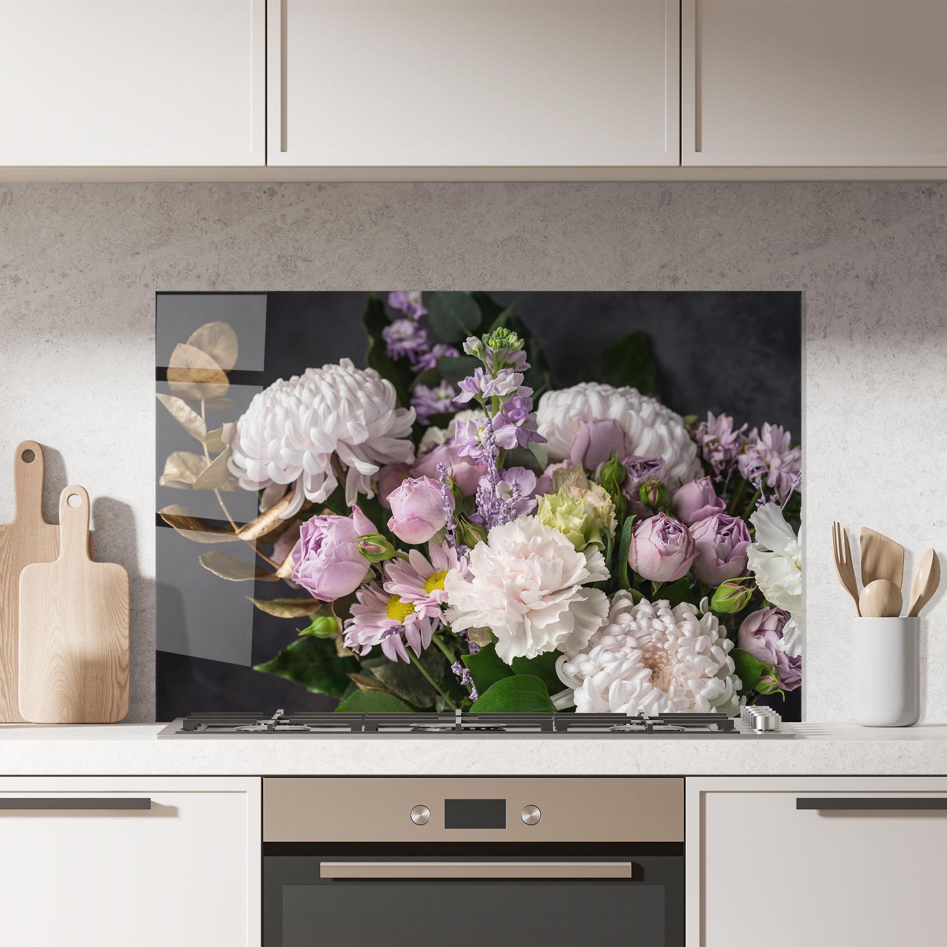 Konyhai üveg hátfal Pastel Purple Bouquet mockup 7