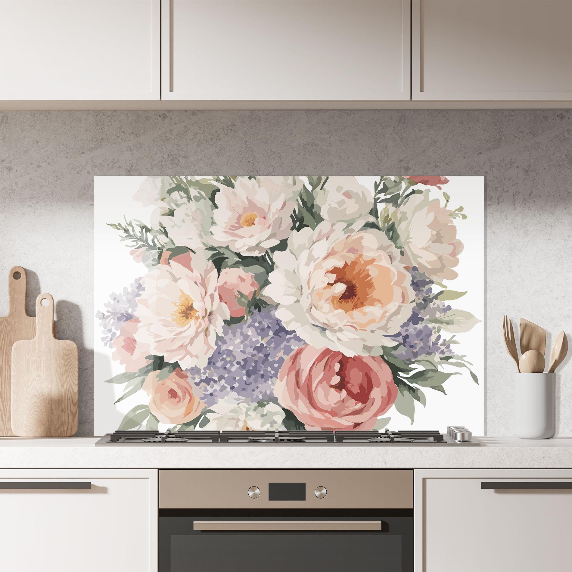 Konyhai üveg hátfal Pretty Watercolor Bouquet mockup 7