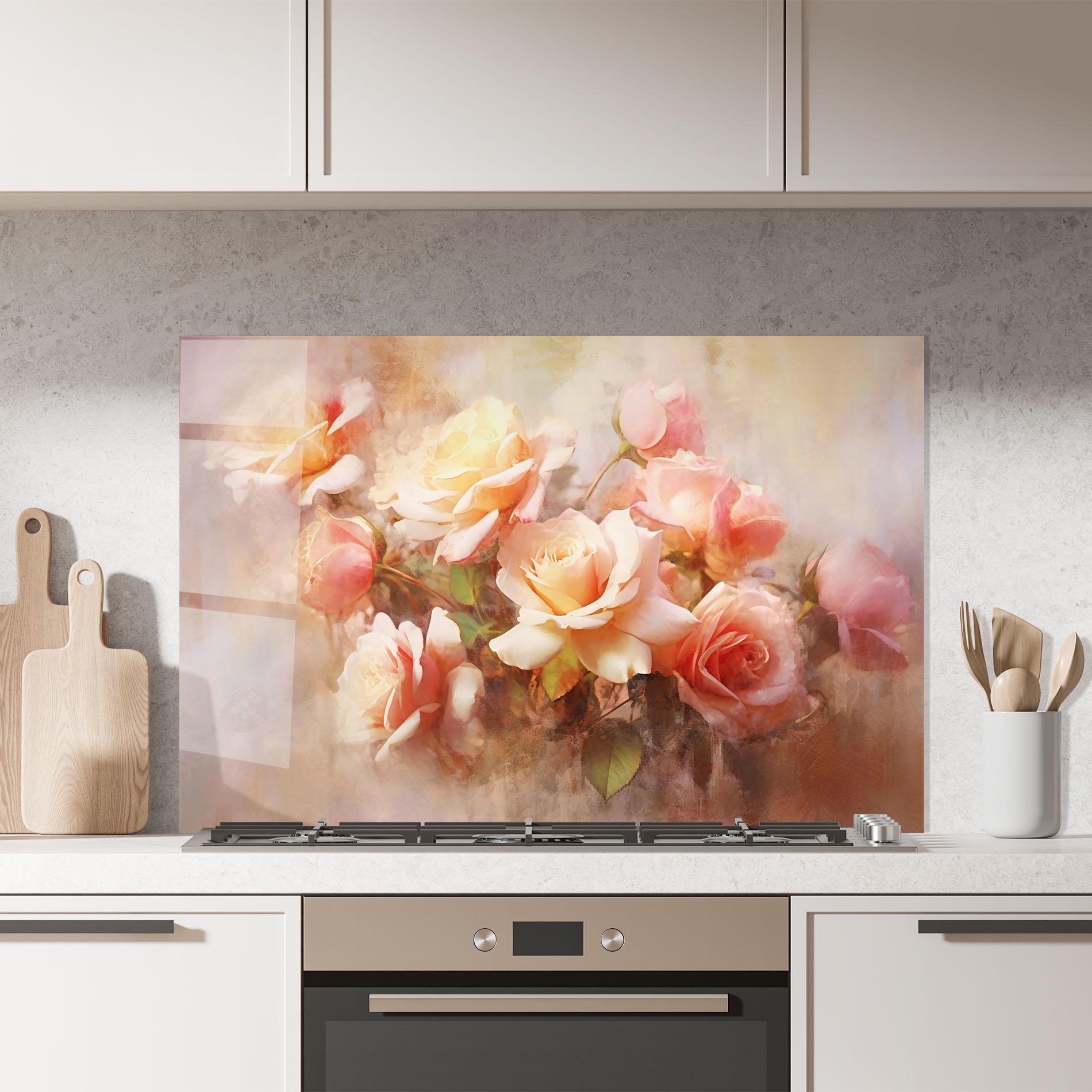 Konyhai üveg hátfal Roses Bouquet Painting mockup 7