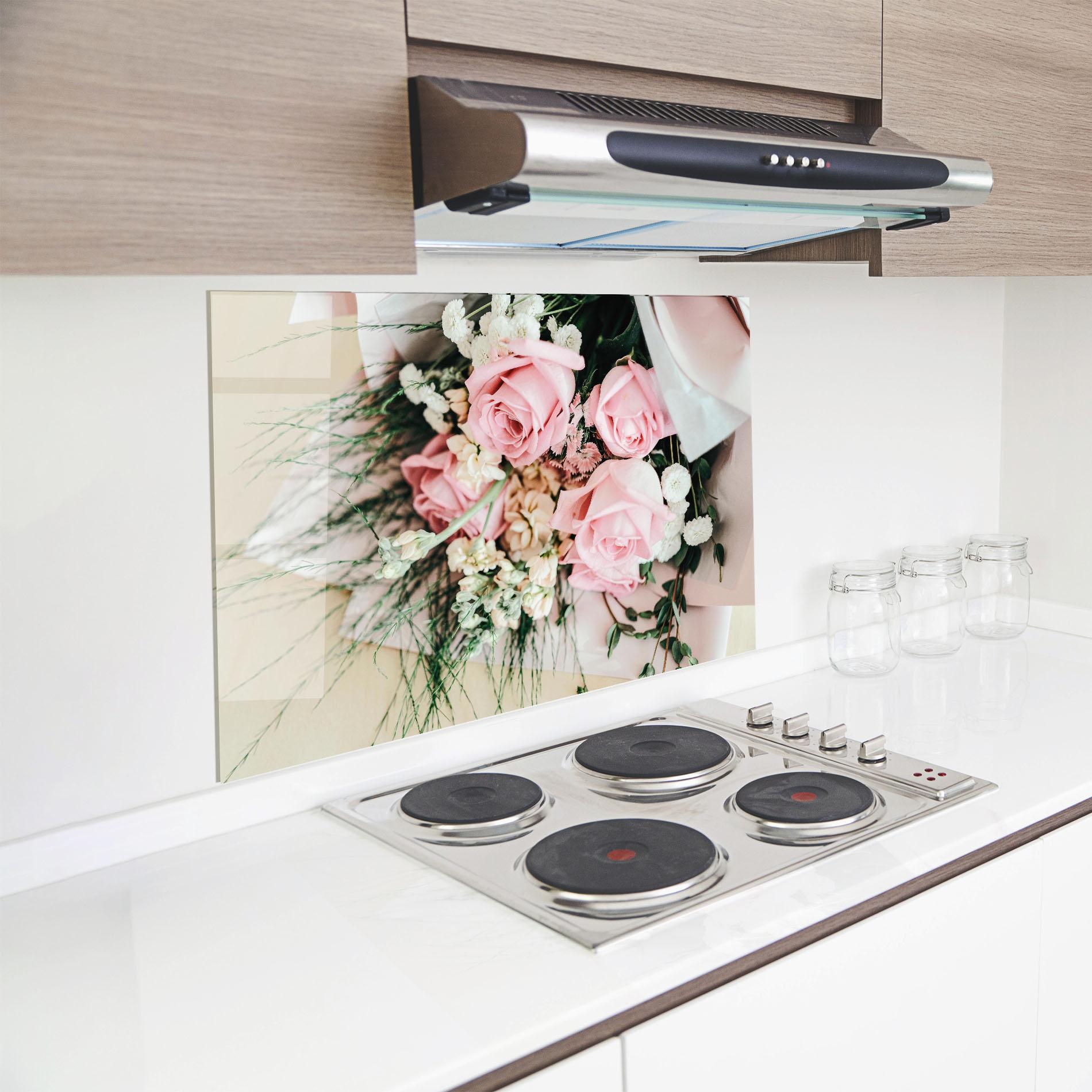 Konyhai üveg hátfal Baby Pink Bouquet mockup 8