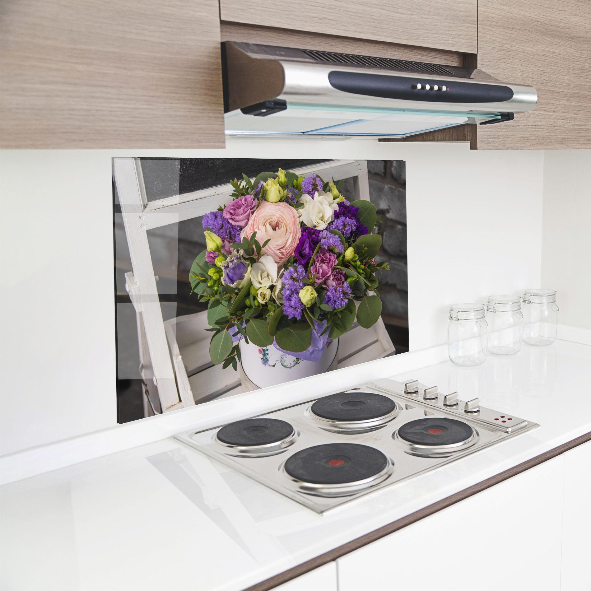 Konyhai üveg hátfal Big Pink Rose Bouquet mockup 8