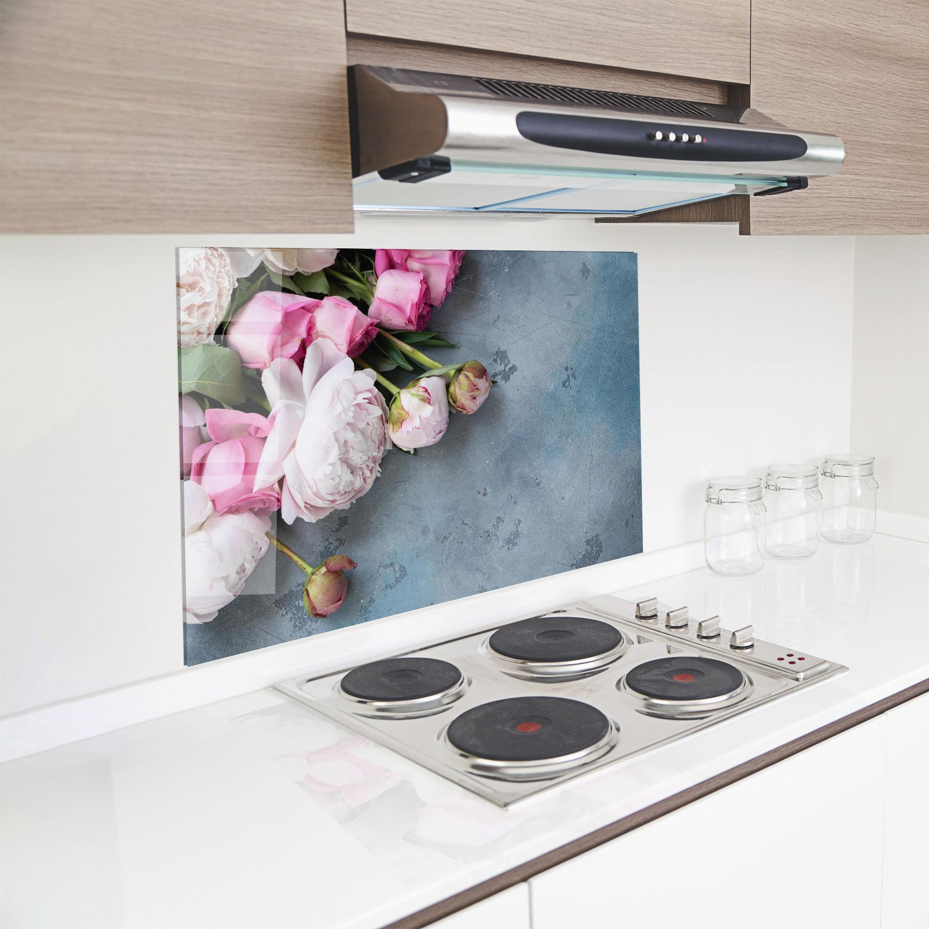 Konyhai üveg hátfal Cute Pink Peonies mockup 8