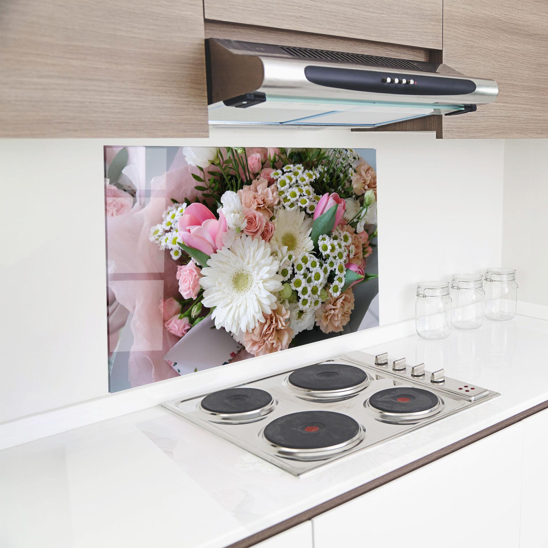 Konyhai üveg hátfal Flower Mix Bouquet mockup 8