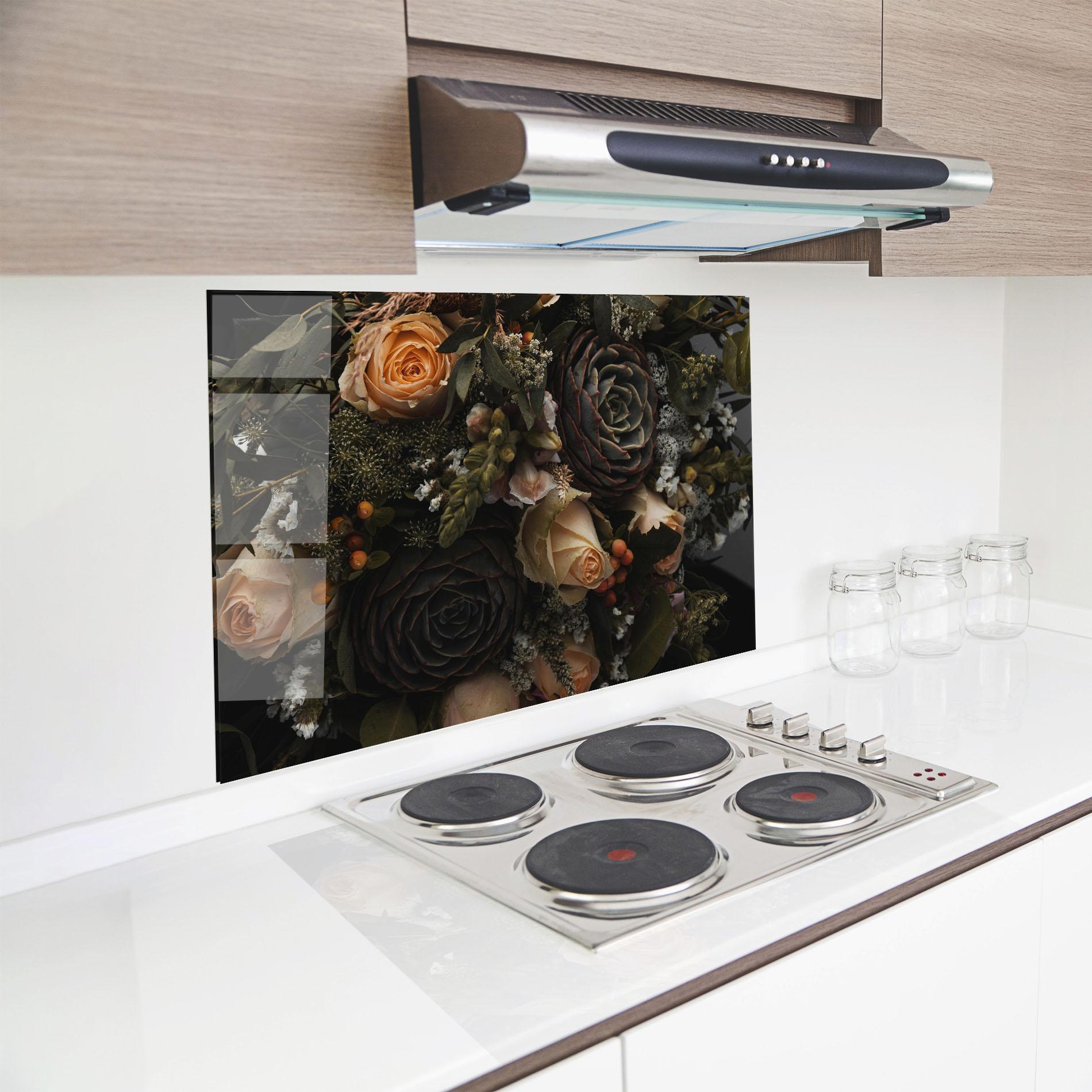 Konyhai üveg hátfal Luxurious Black Bouquet mockup 8