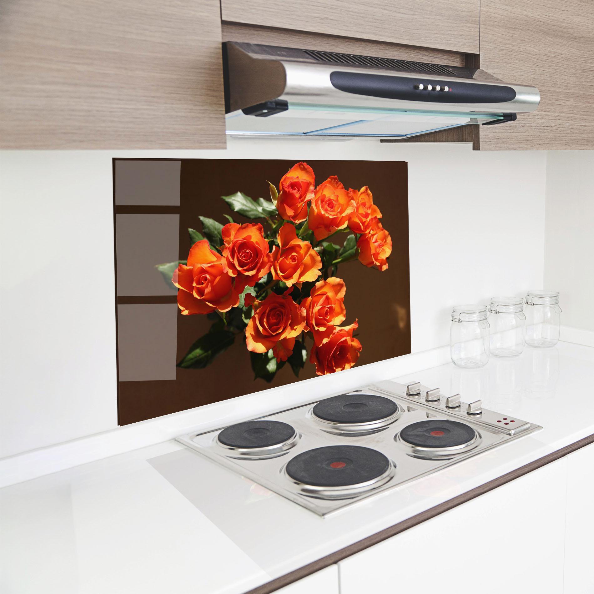 Konyhai üveg hátfal Orange Roses Bouquet mockup 8