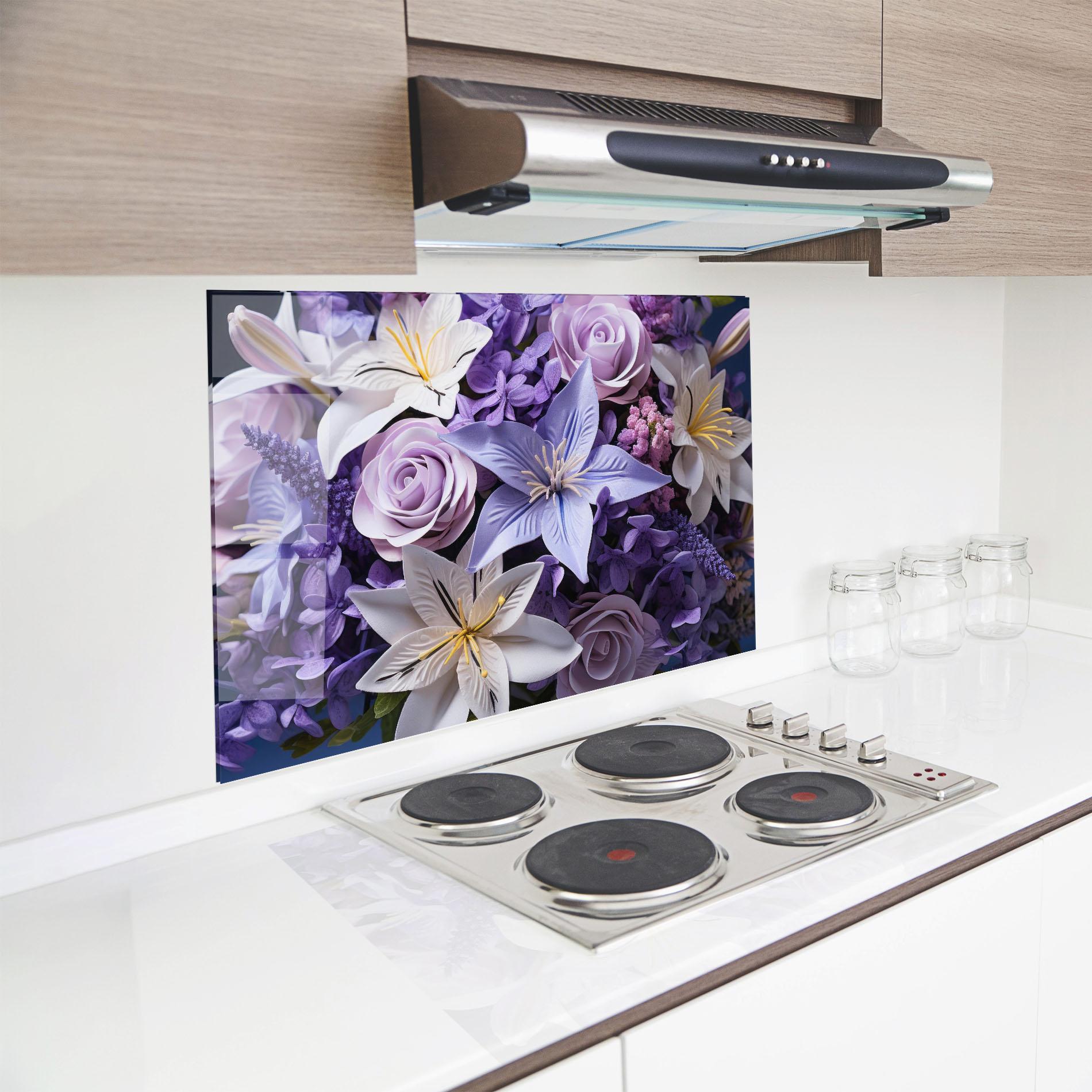 Konyhai üveg hátfal Purple Cute Bouquet mockup 8