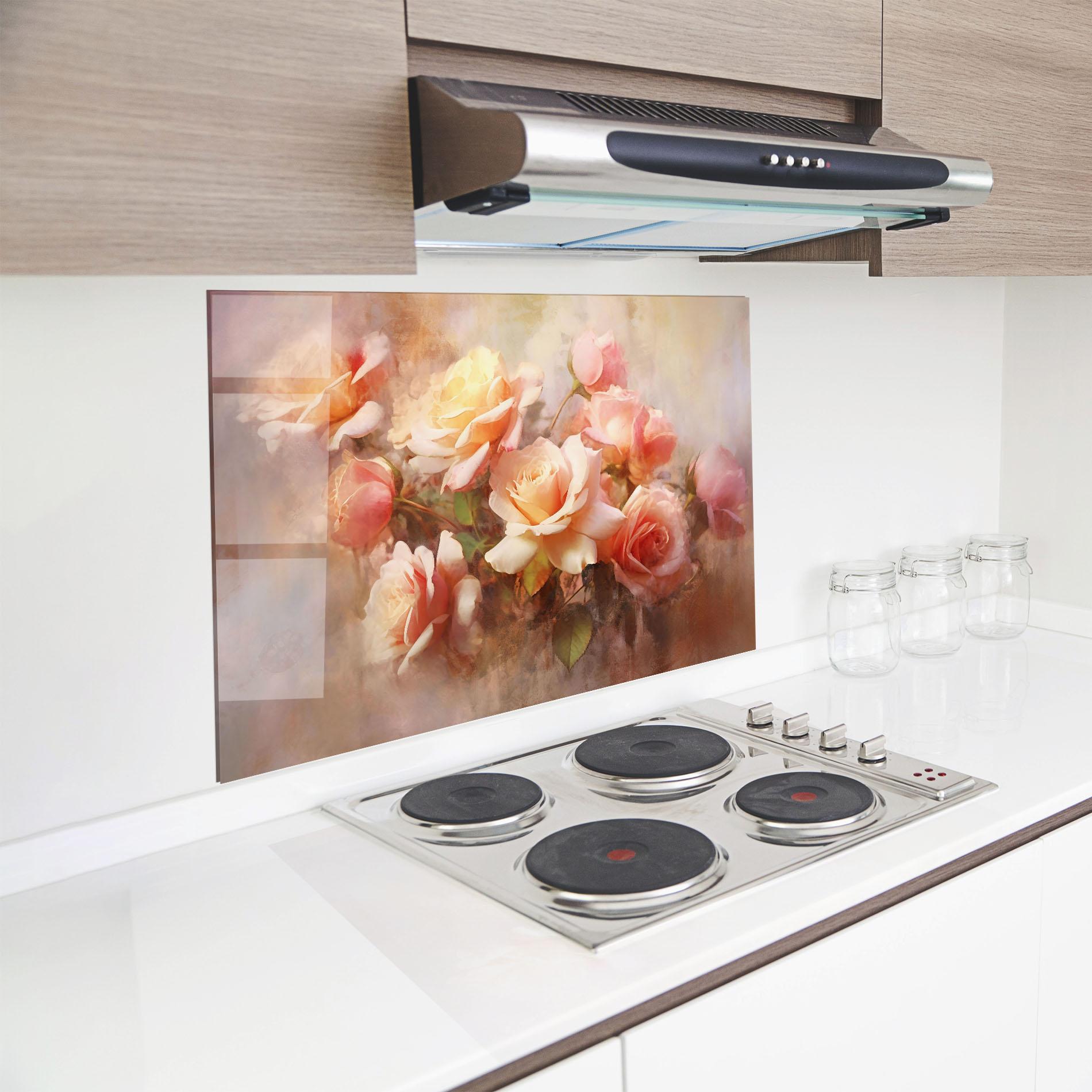 Konyhai üveg hátfal Roses Bouquet Painting mockup 8