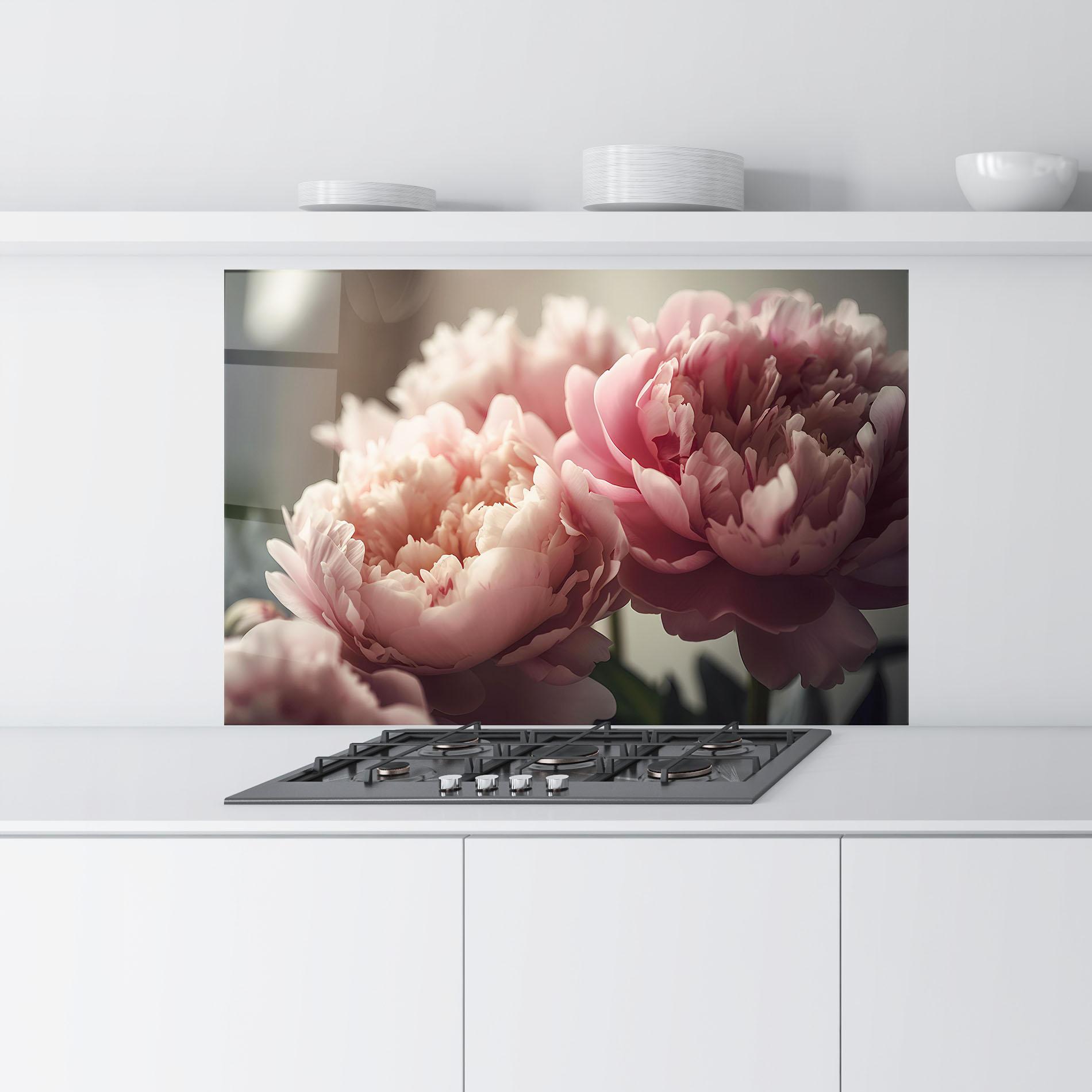 Konyhai üveg hátfal Cream Dreamy Peony mockup 9