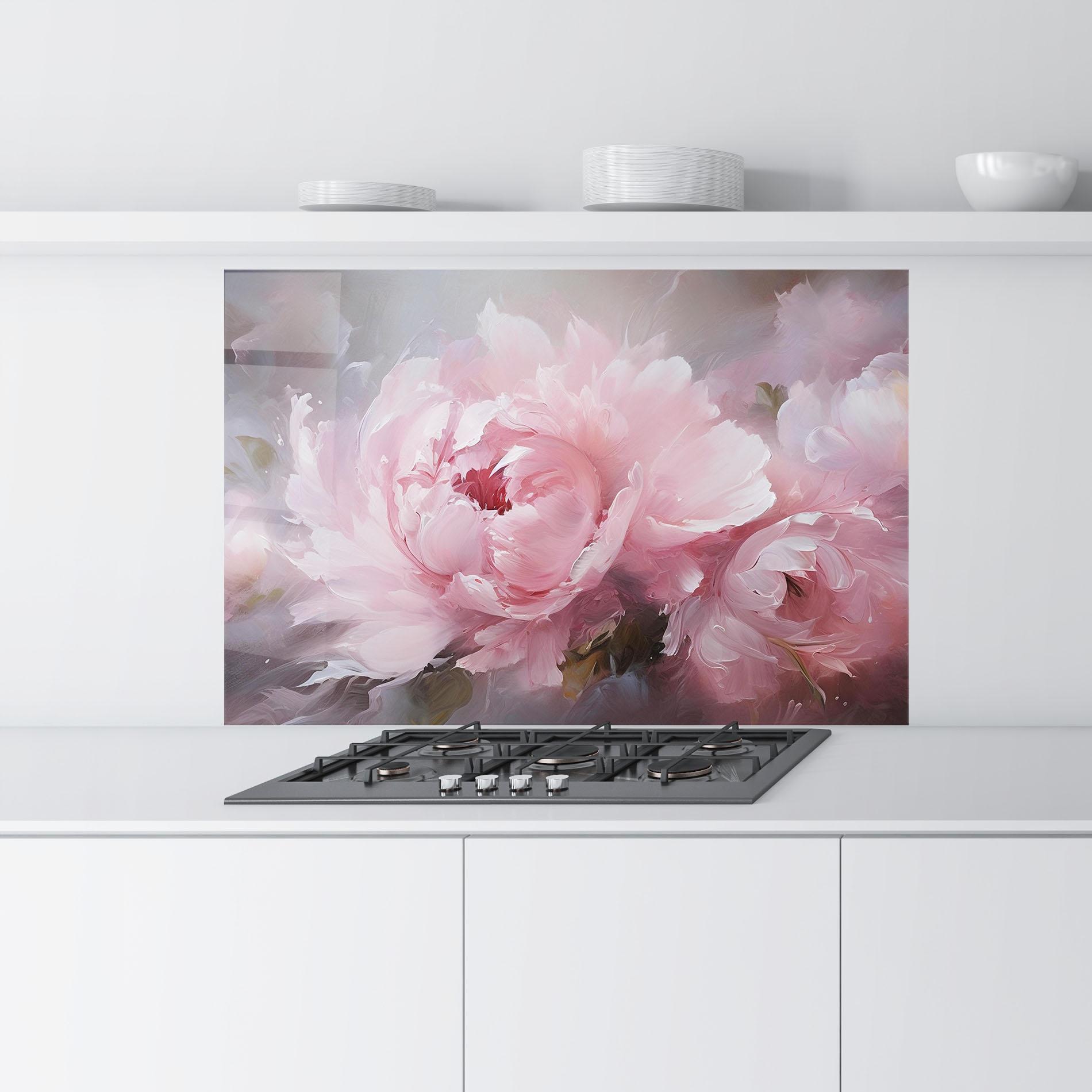 Konyhai üveg hátfal Dreamy Painting Peony mockup 9