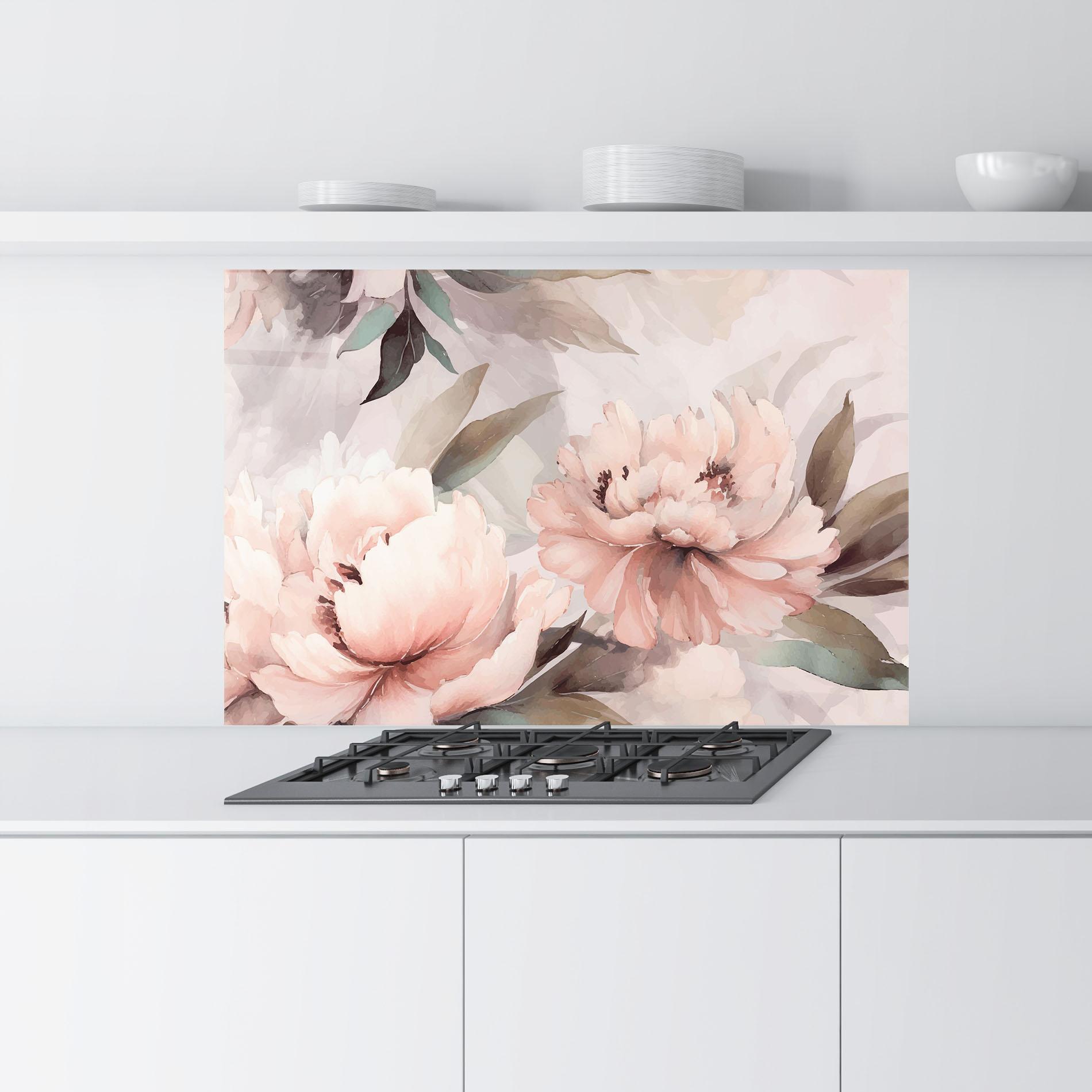 Konyhai üveg hátfal Dreamy Peony Art mockup 9