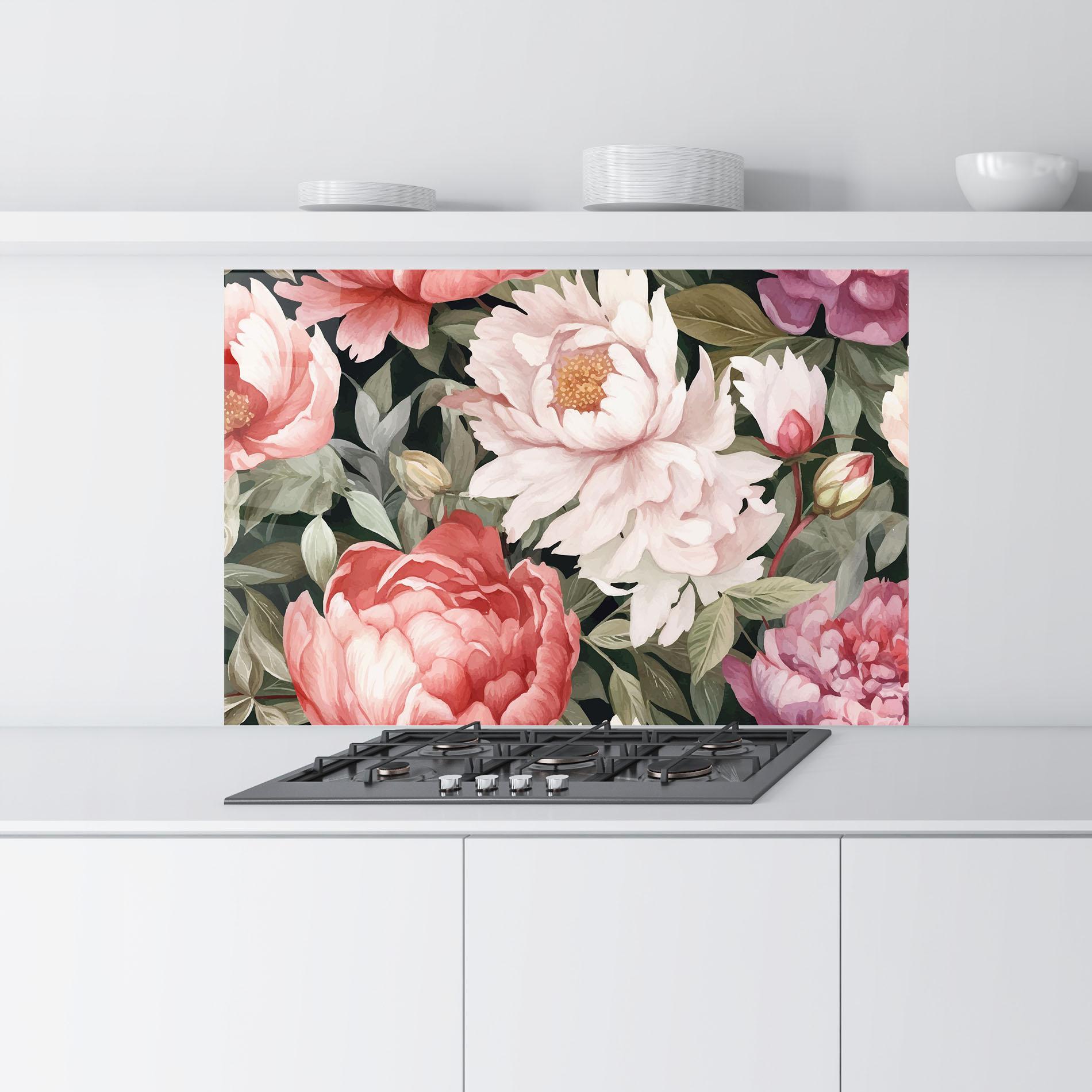 Konyhai üveg hátfal Light Peony Art mockup 9