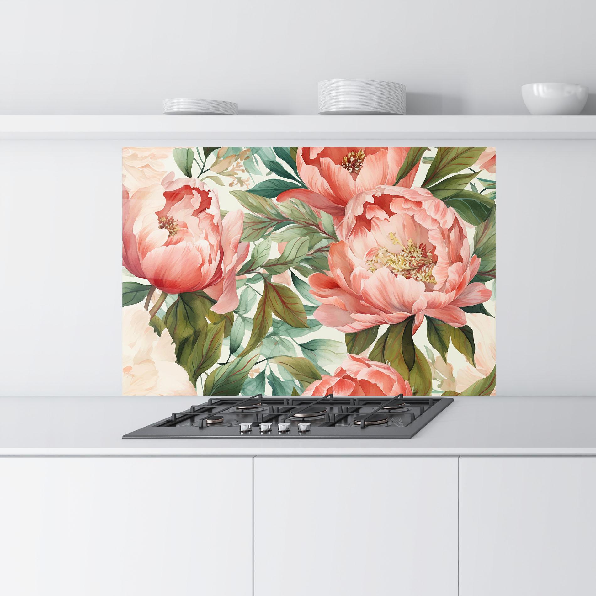Konyhai üveg hátfal Light Red Peony mockup 9