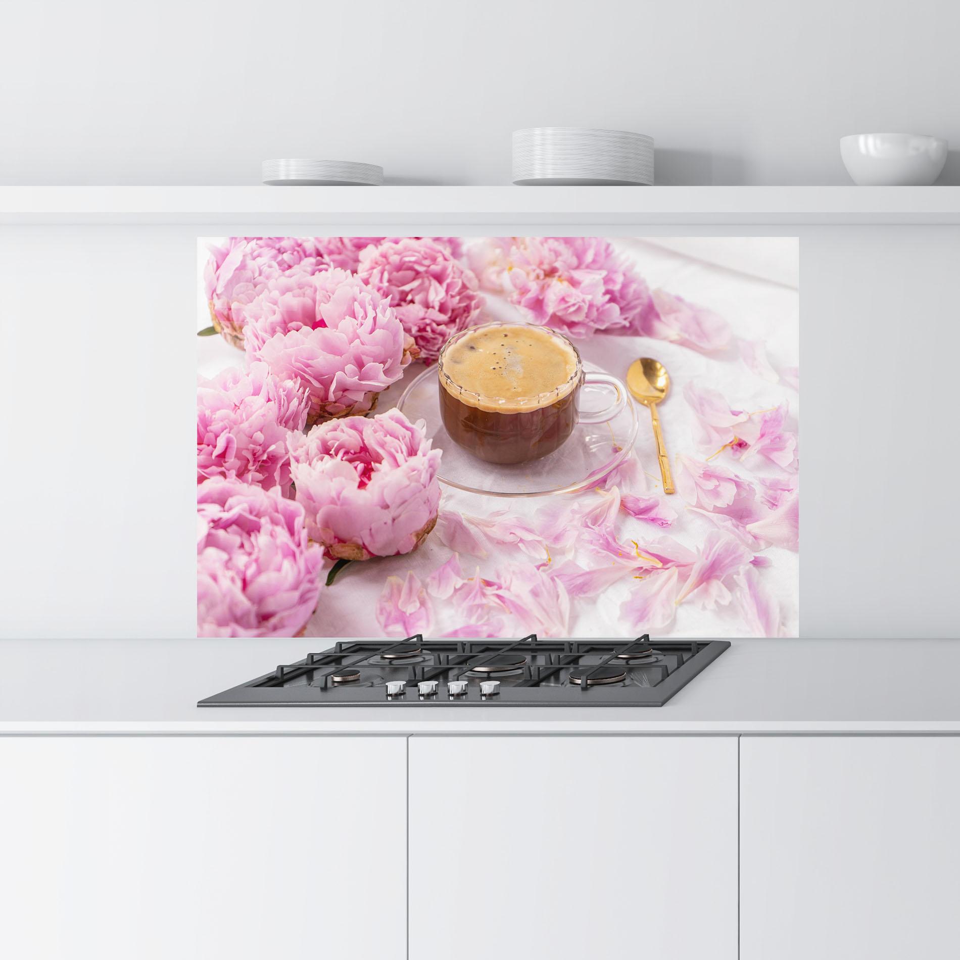 Konyhai üveg hátfal Peony And Coffee mockup 9