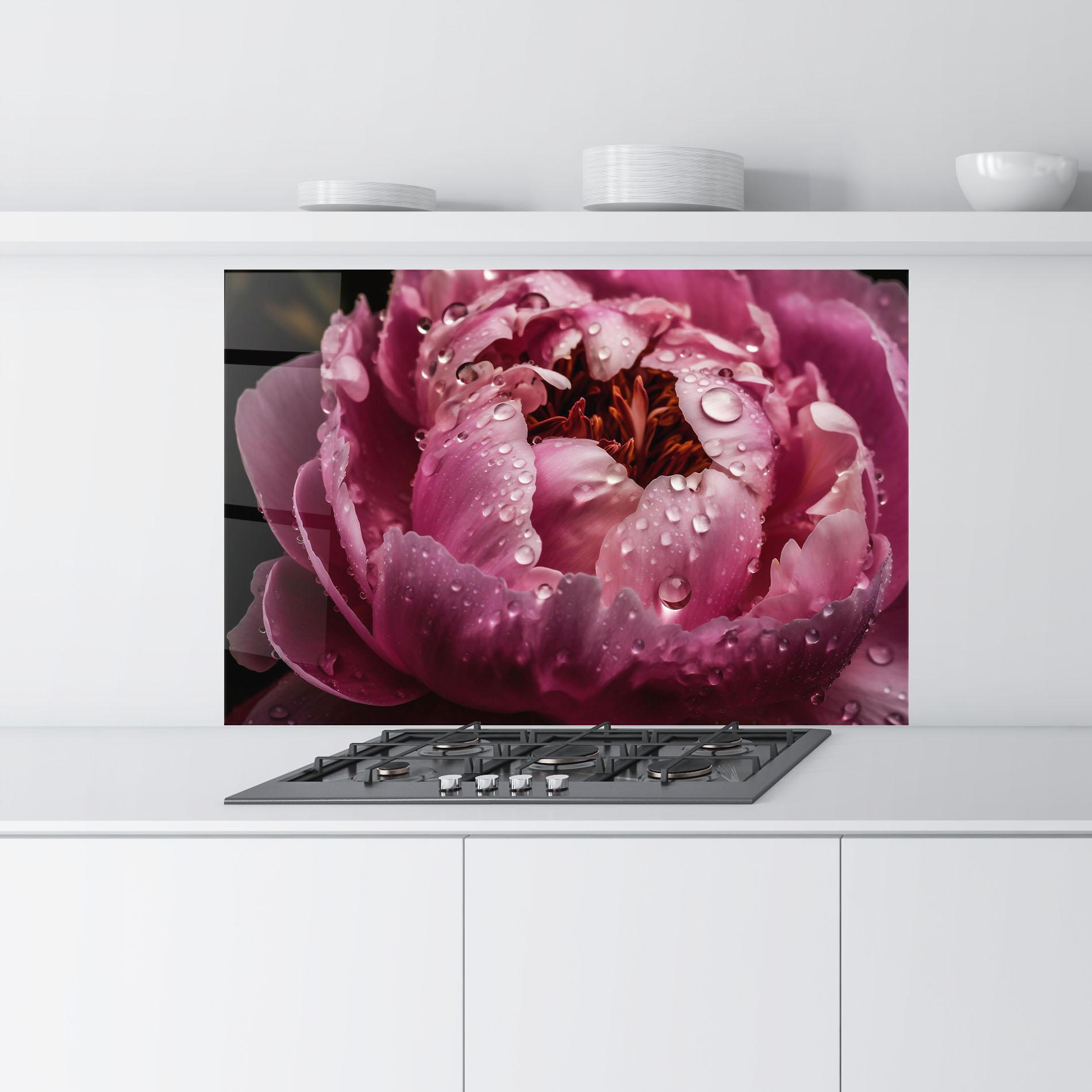 Konyhai üveg hátfal Peony Close Up After Rain mockup 9