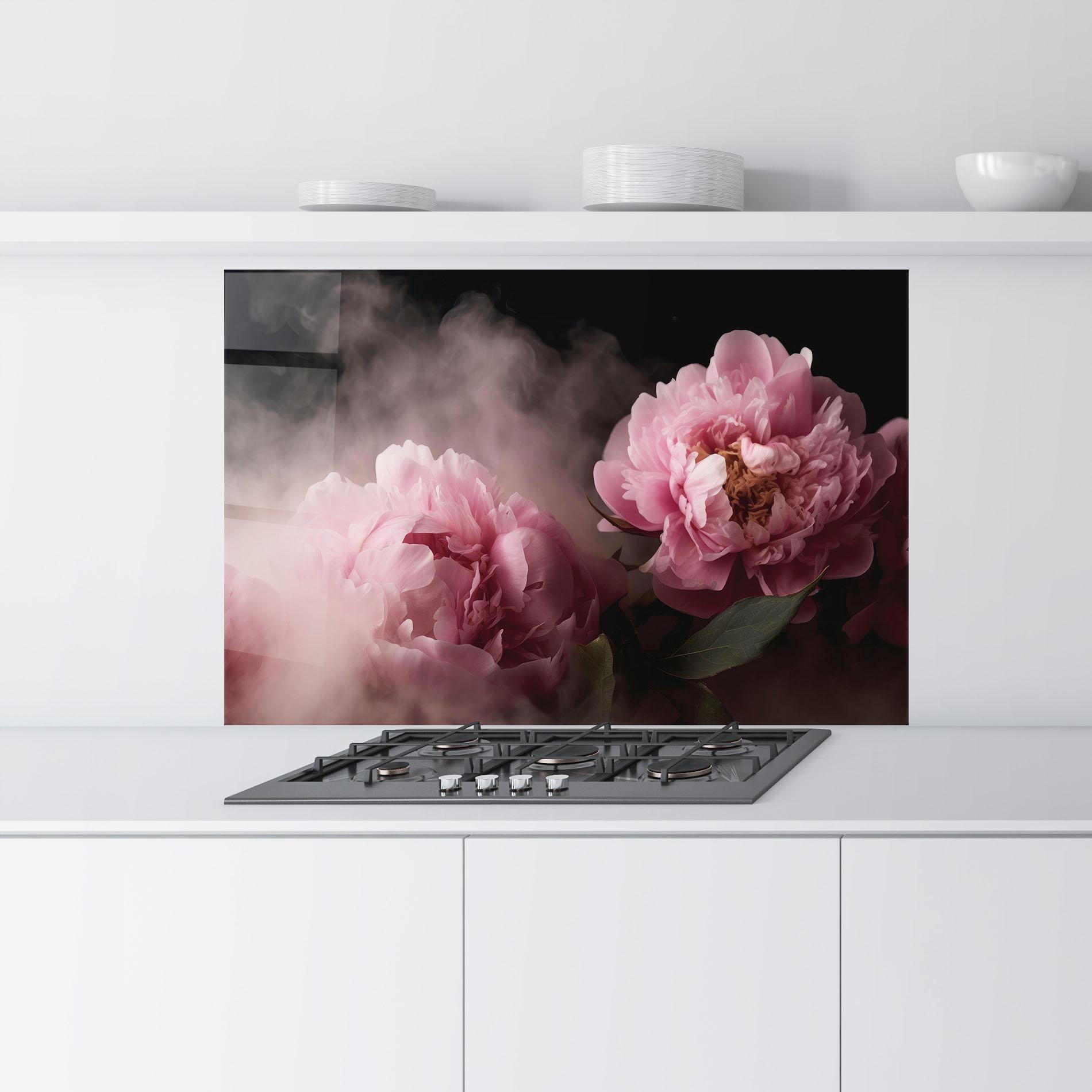 Konyhai üveg hátfal Peony In Smoke mockup 9