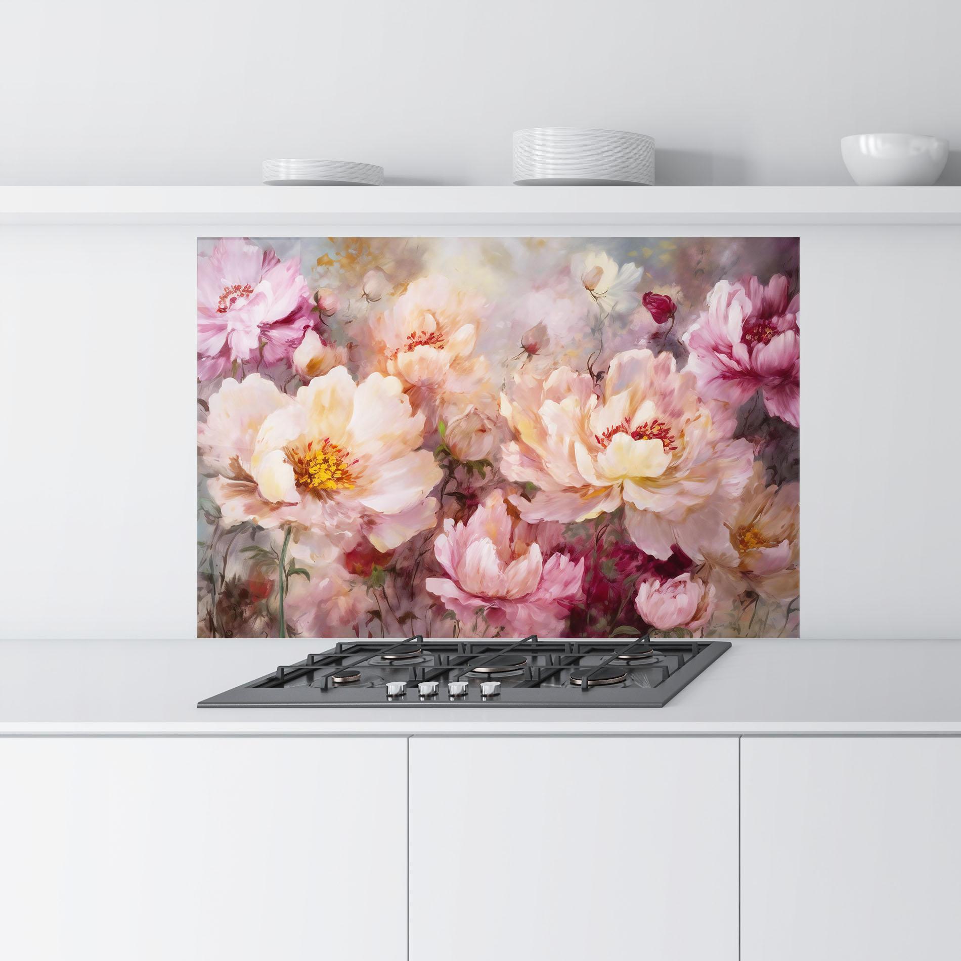 Konyhai üveg hátfal Peony Painting Art mockup 9