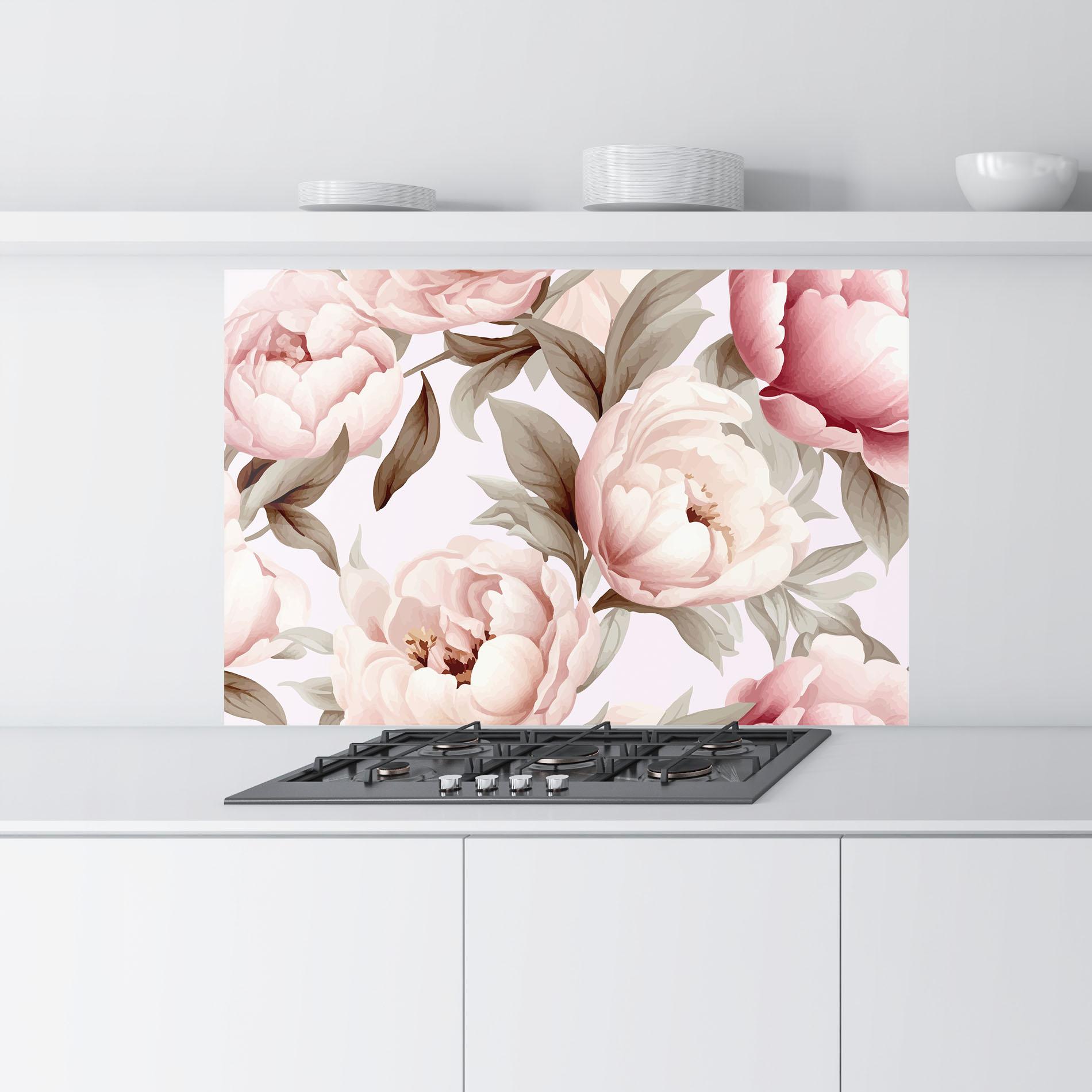 Konyhai üveg hátfal Pink Peony Buds mockup 9