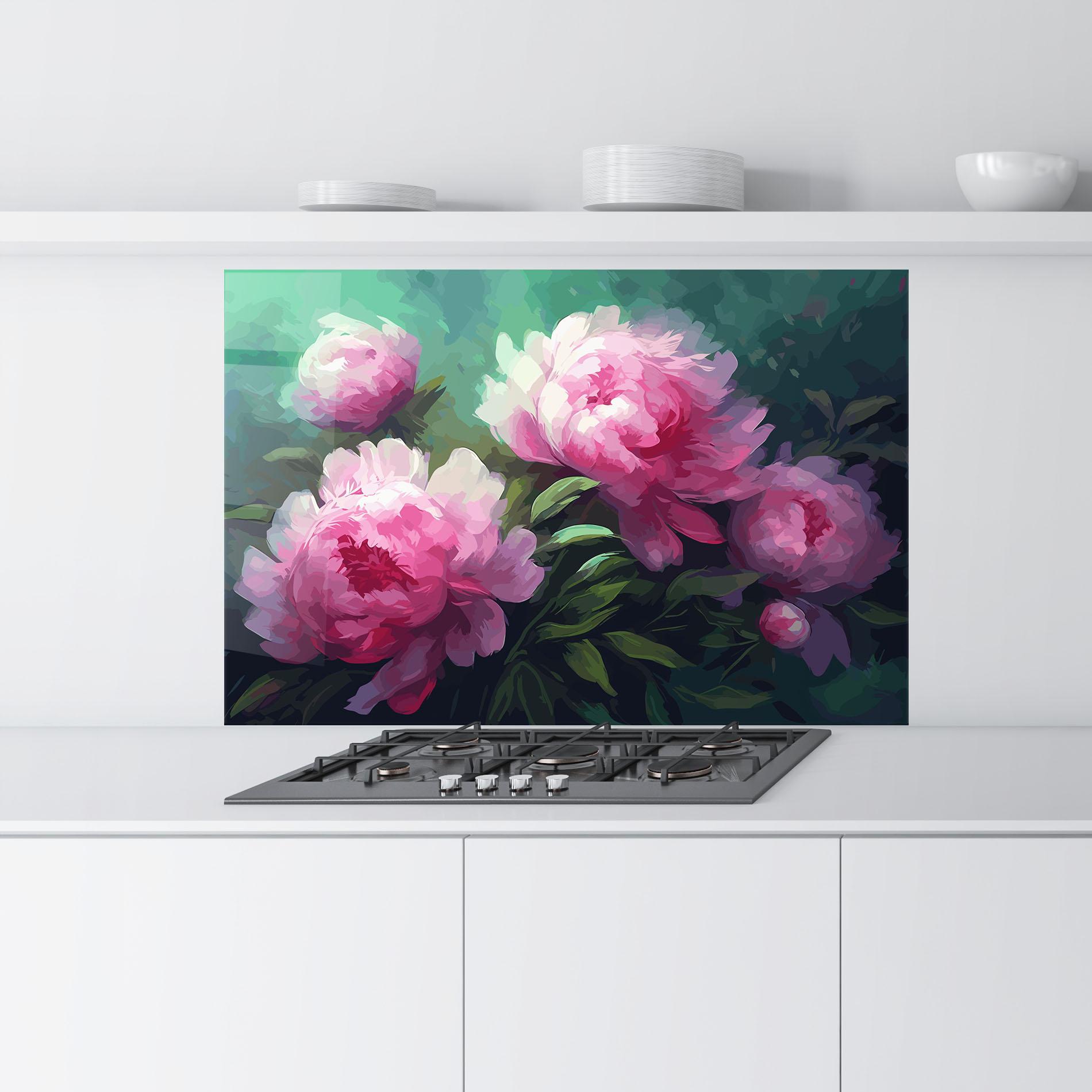 Konyhai üveg hátfal Pretty Peony Paint mockup 9