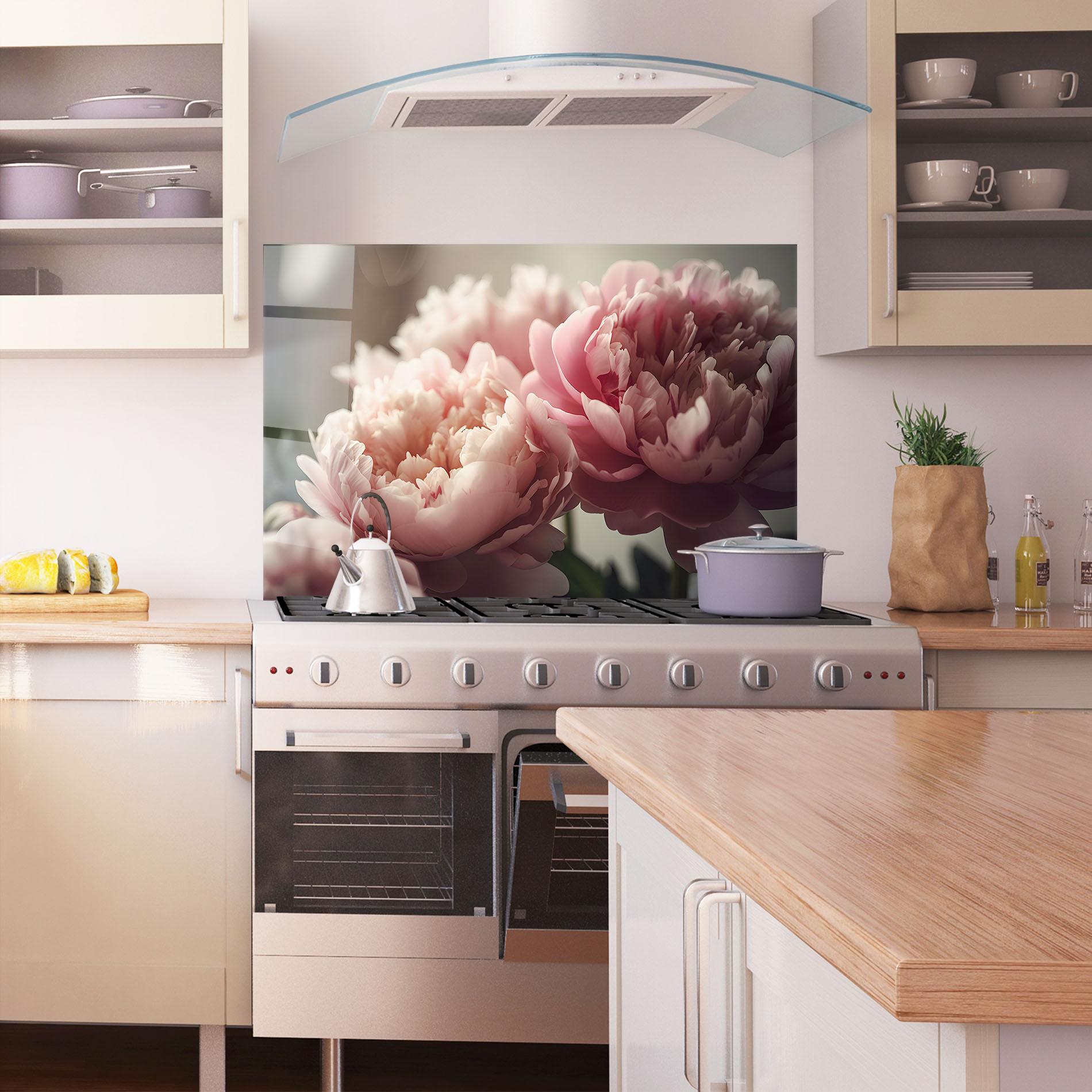 Konyhai üveg hátfal Cream Dreamy Peony mockup 1