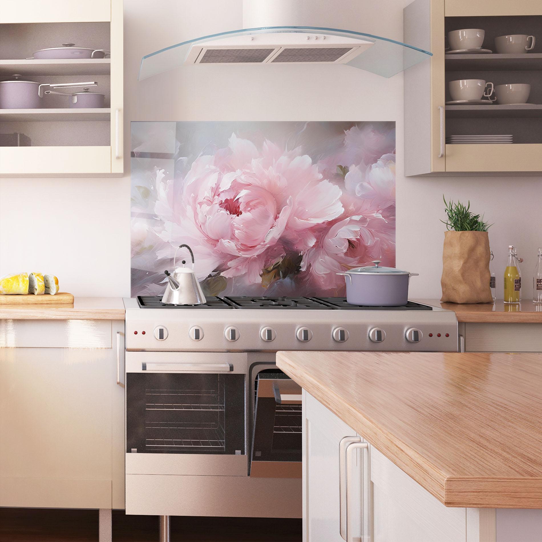 Konyhai üveg hátfal Dreamy Painting Peony mockup 1