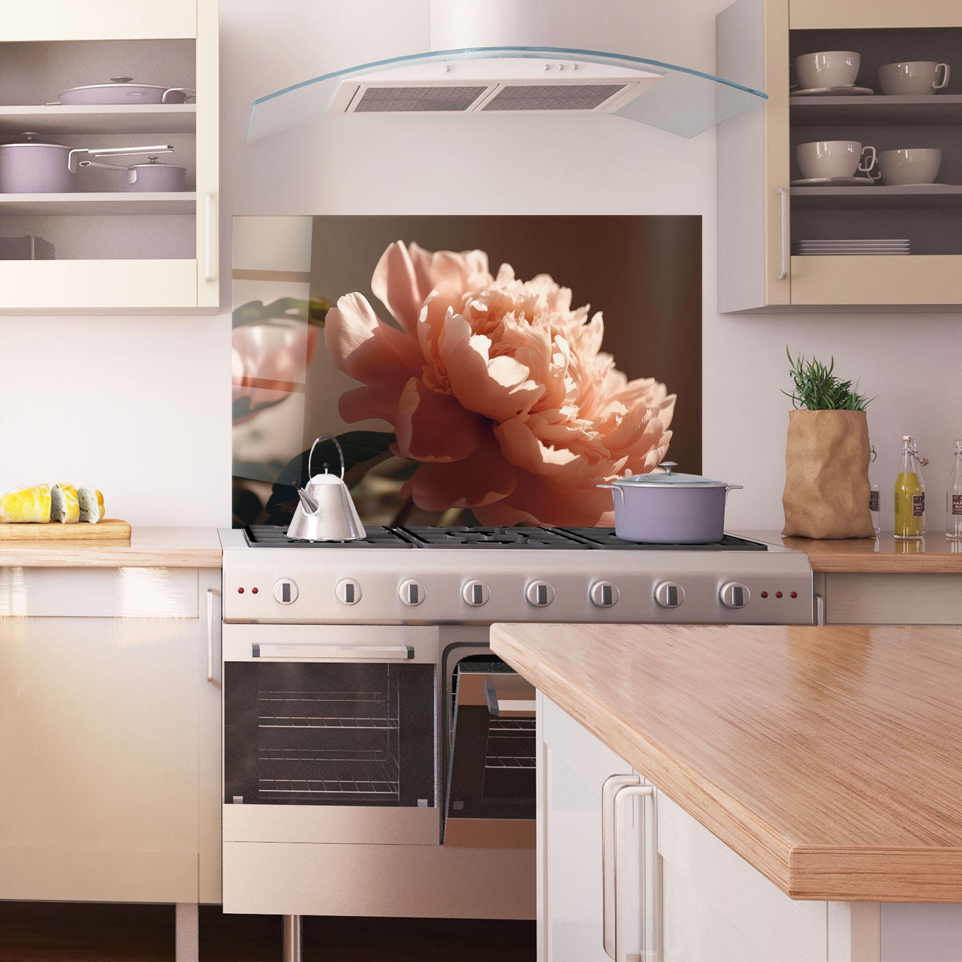 Konyhai üveg hátfal Light Orange Peony View mockup 1