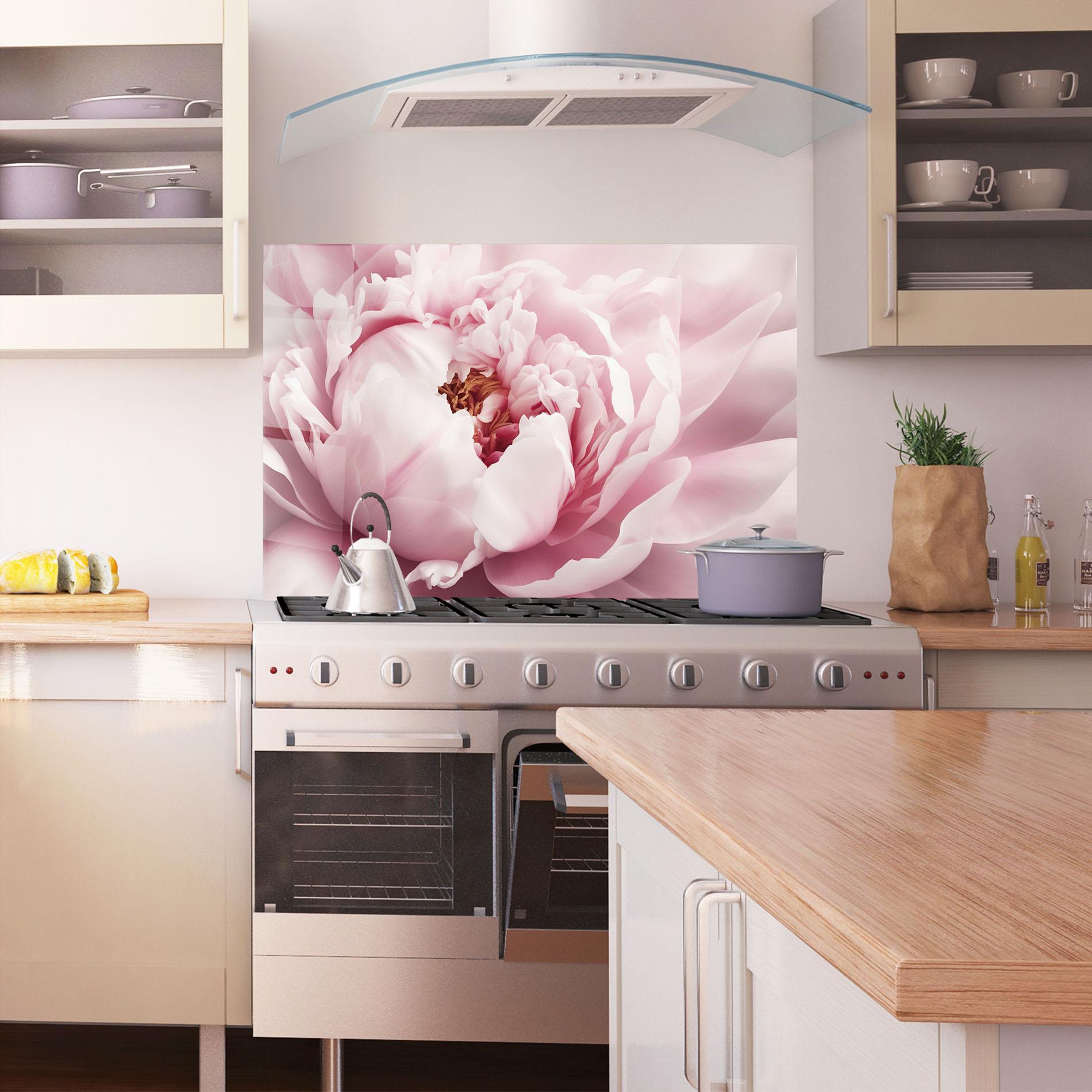 Konyhai üveg hátfal Pastel Peony Petals mockup 1