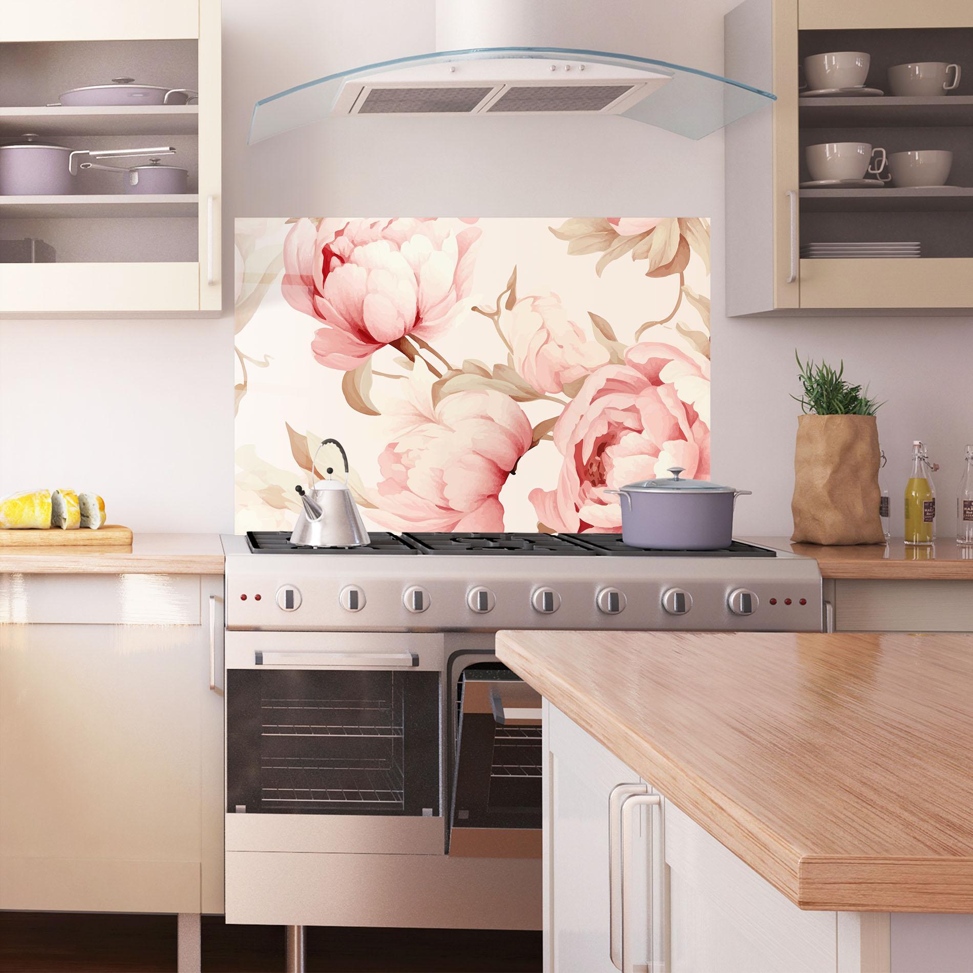 Konyhai üveg hátfal Pastel Peony mockup 1
