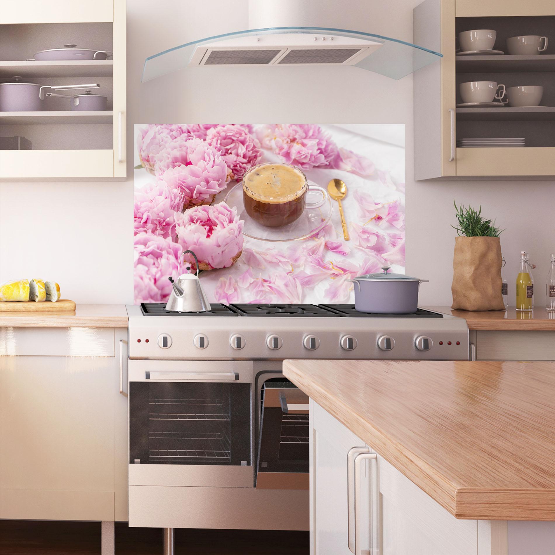 Konyhai üveg hátfal Peony And Coffee mockup 1