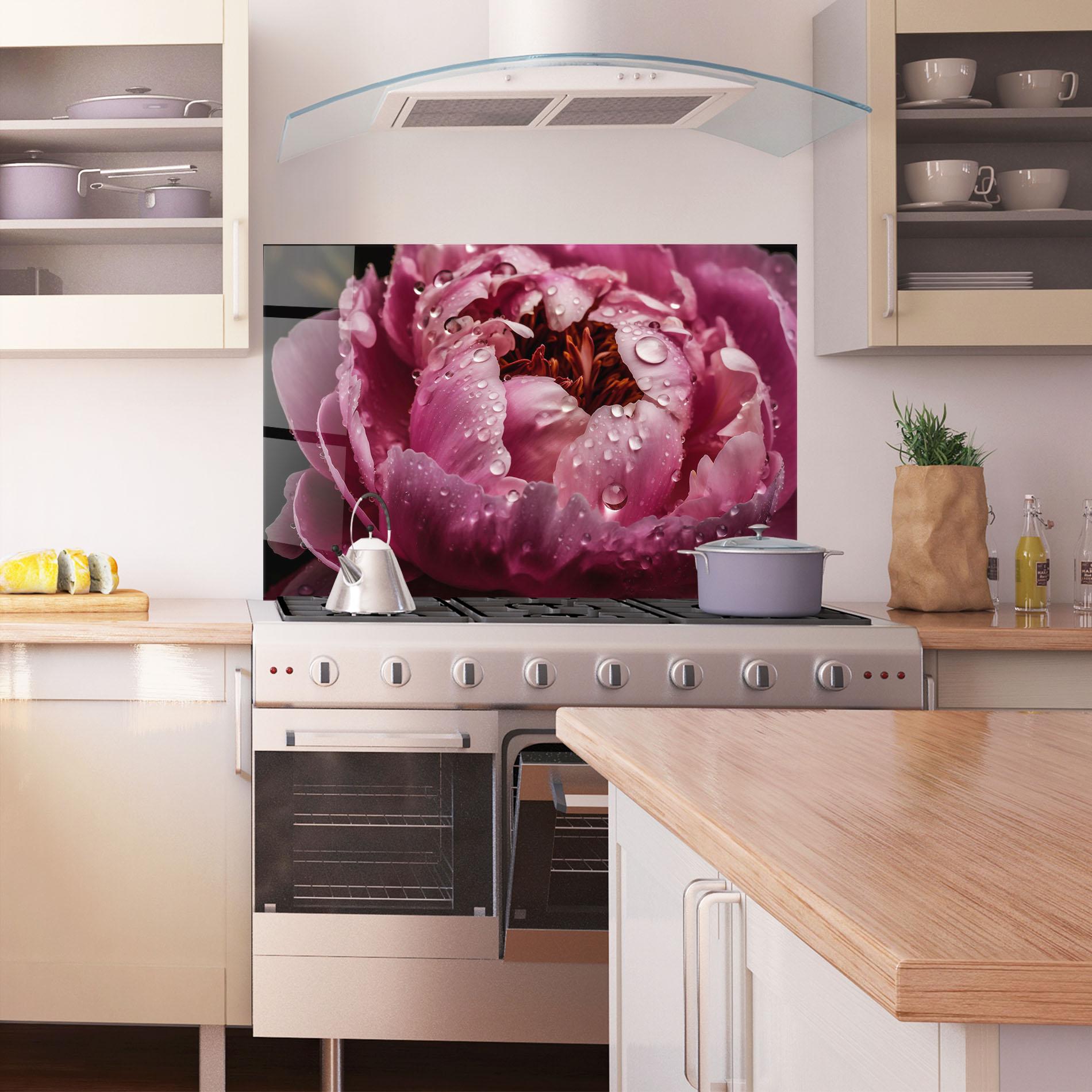 Konyhai üveg hátfal Peony Close Up After Rain mockup 1