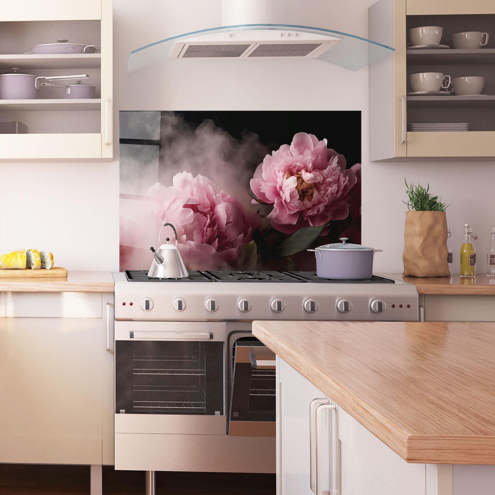 Konyhai üveg hátfal Peony In Smoke mockup 1