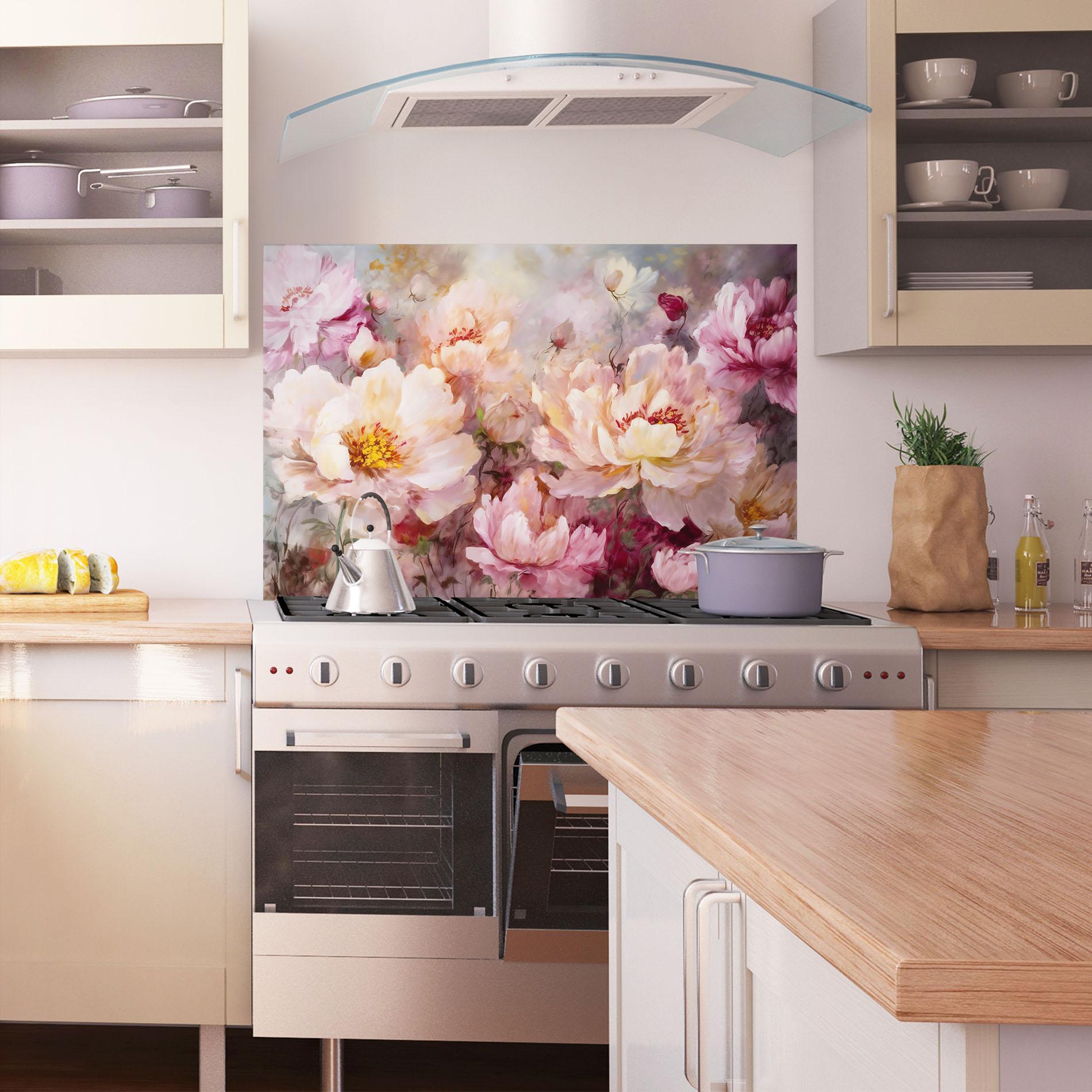 Konyhai üveg hátfal Peony Painting Art mockup 1
