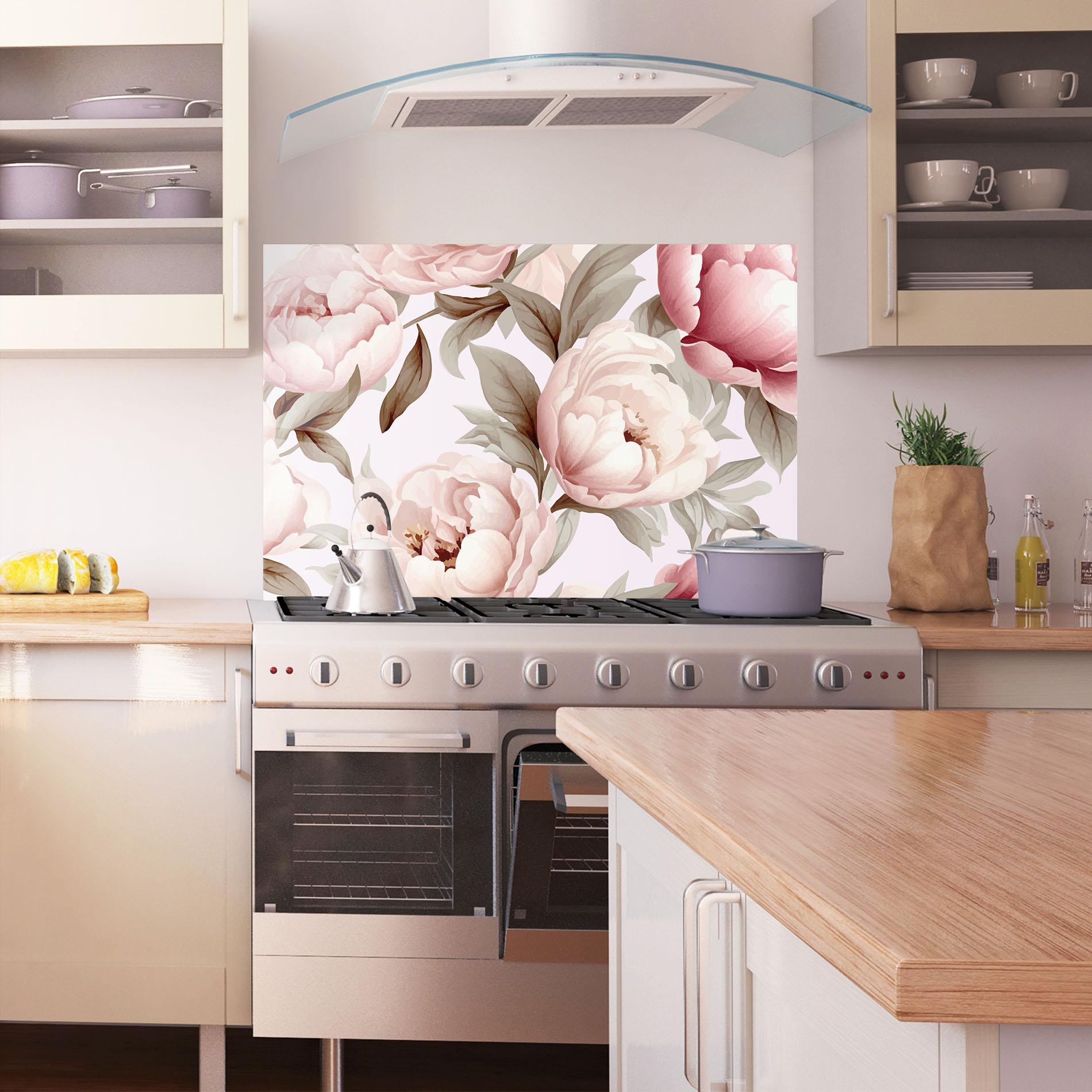 Konyhai üveg hátfal Pink Peony Buds mockup 1