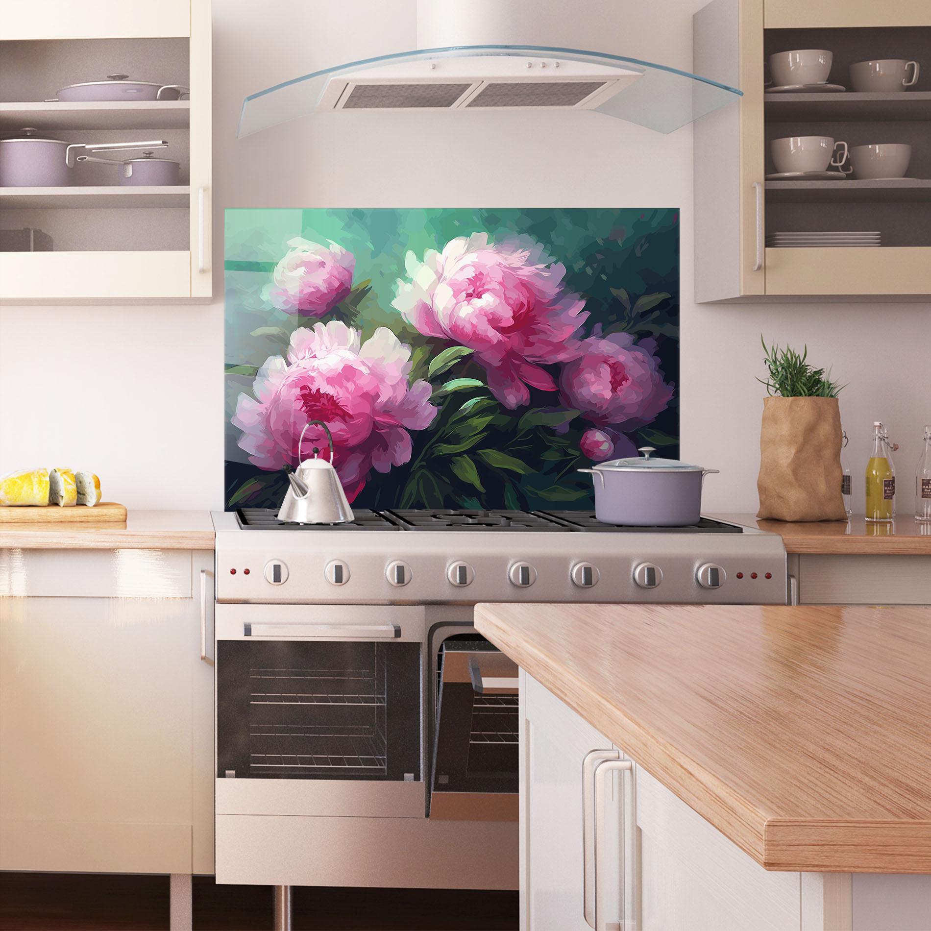 Konyhai üveg hátfal Pretty Peony Paint mockup 1