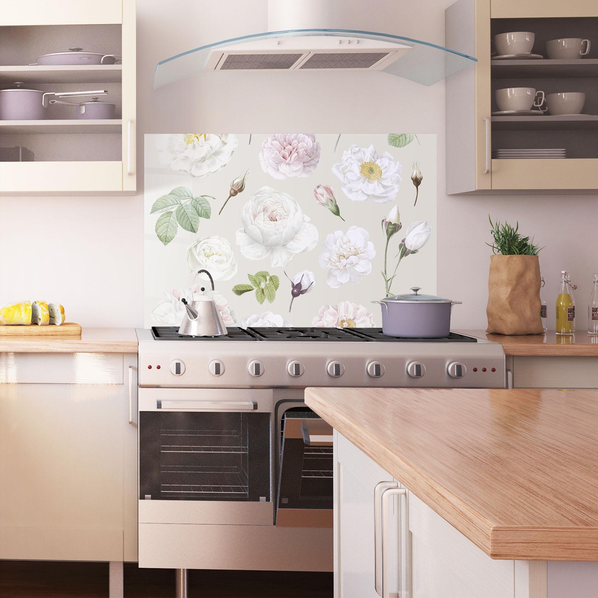 Konyhai üveg hátfal White Peony On Cream mockup 1