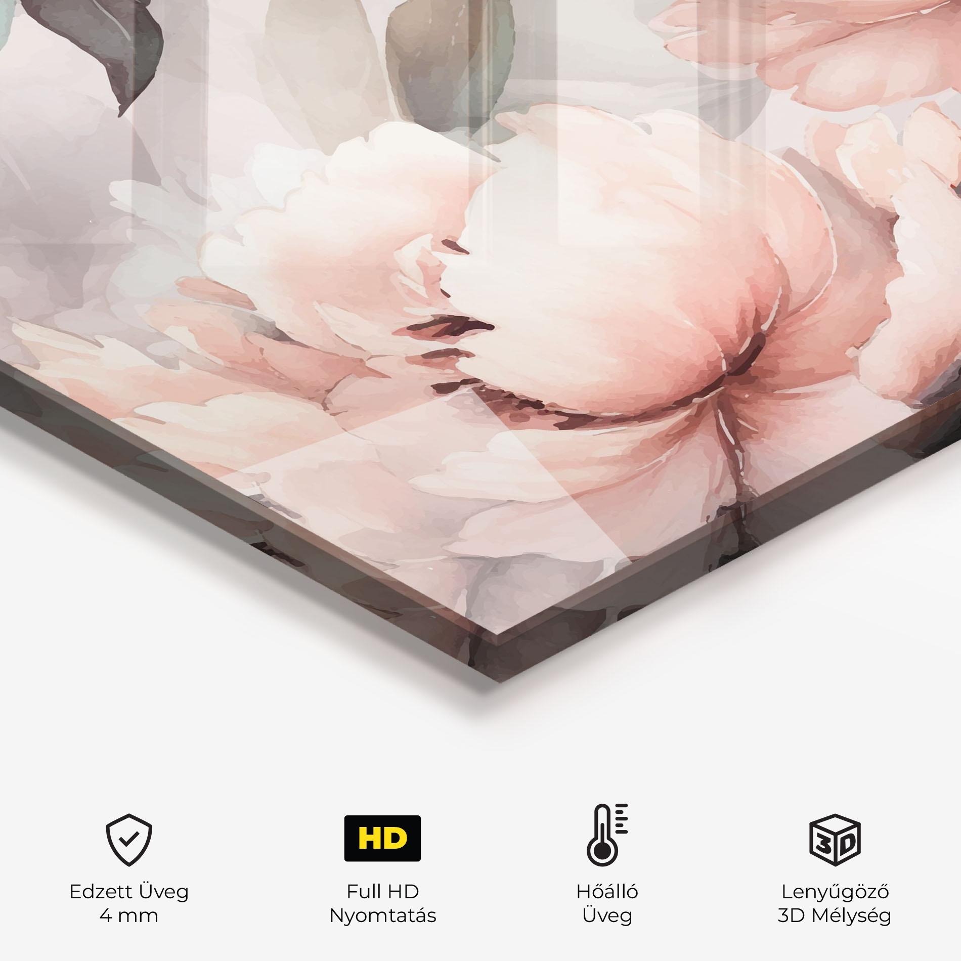 Konyhai üveg hátfal Dreamy Peony Art mockup 2