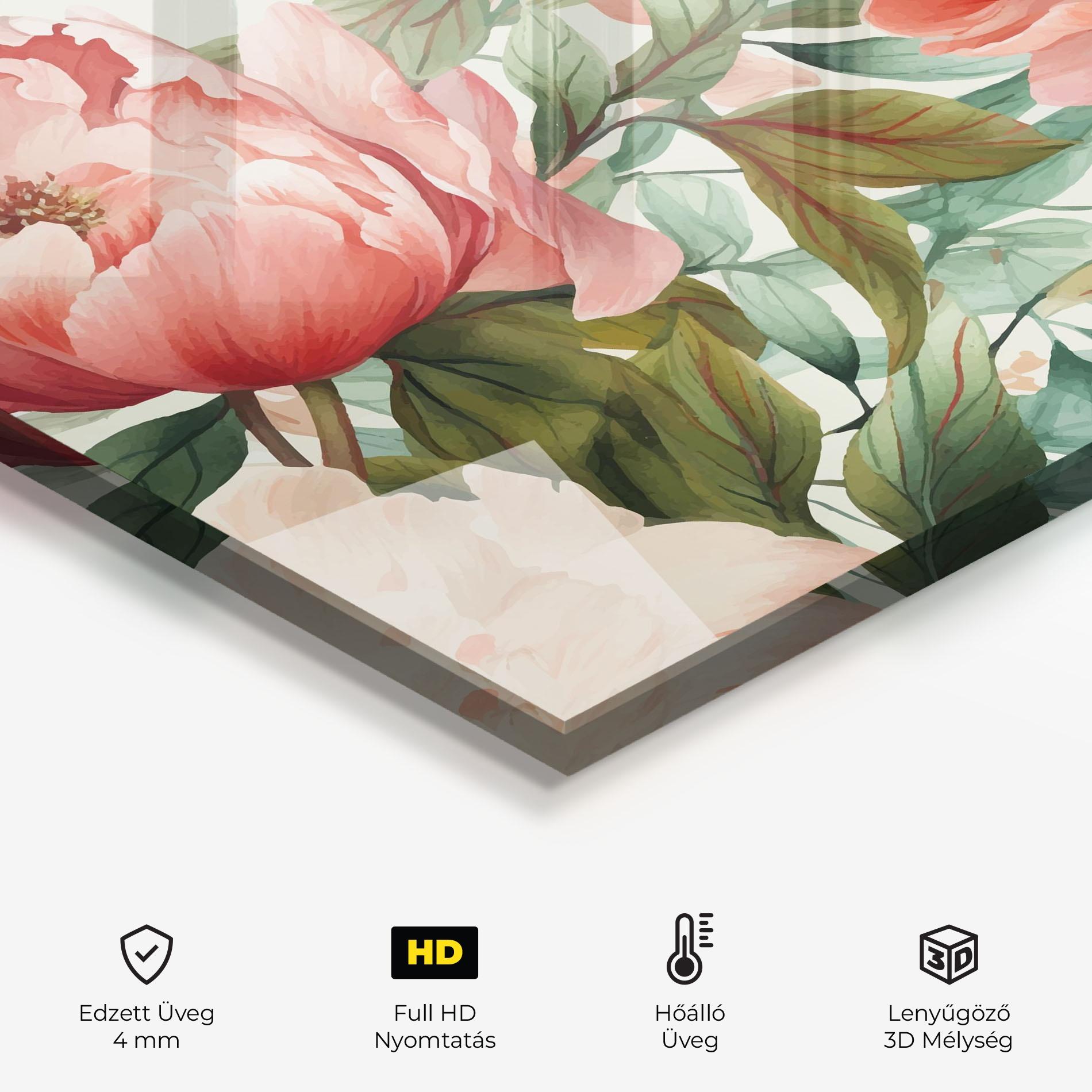 Konyhai üveg hátfal Light Red Peony mockup 2