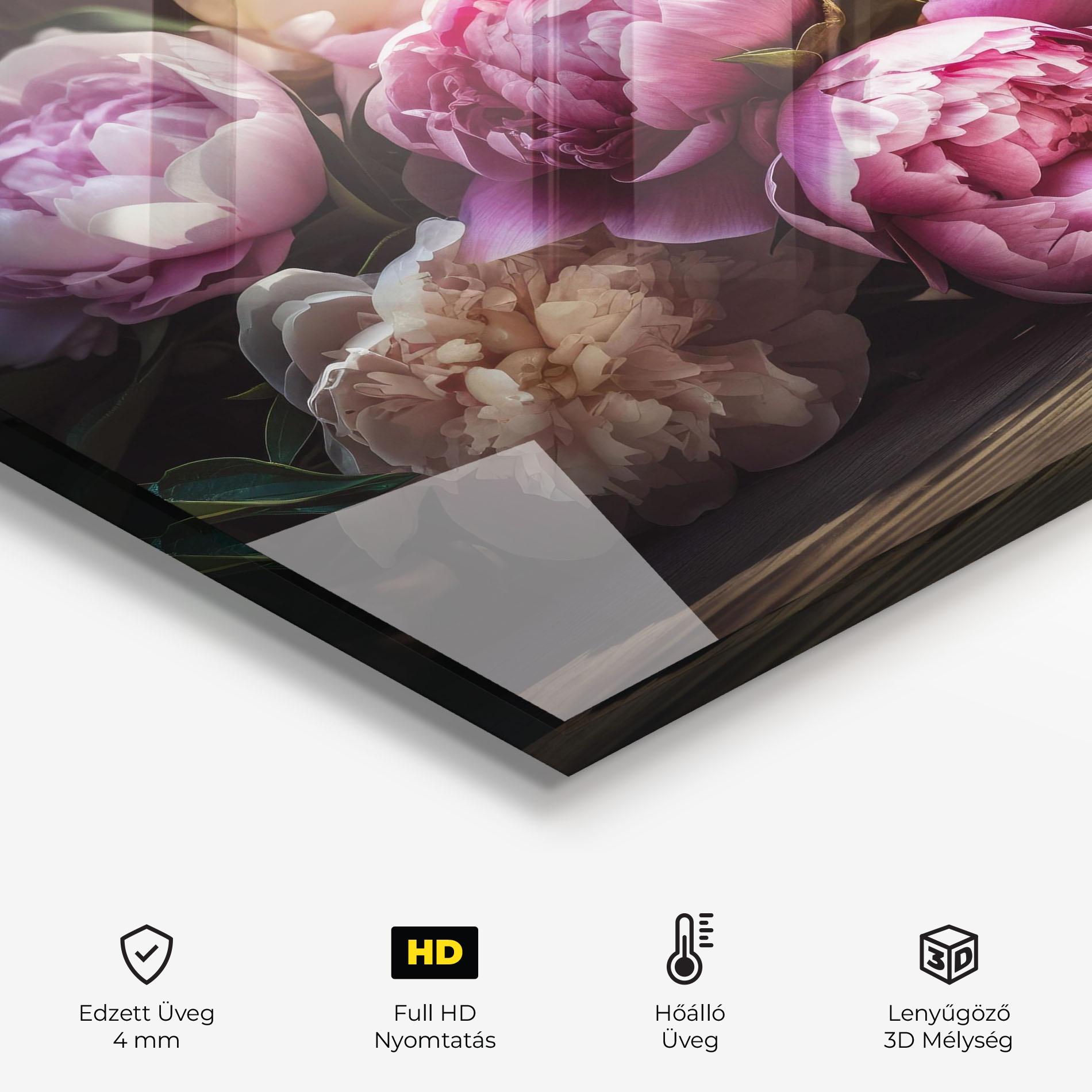 Konyhai üveg hátfal Peonies On The Table mockup 2