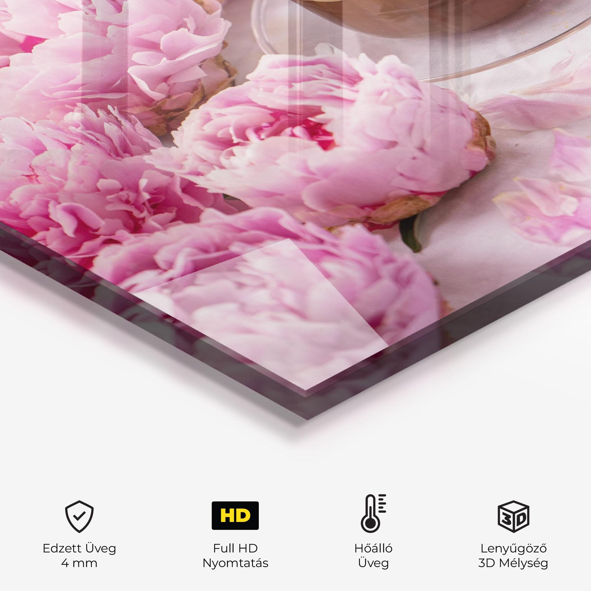 Konyhai üveg hátfal Peony And Coffee mockup 2